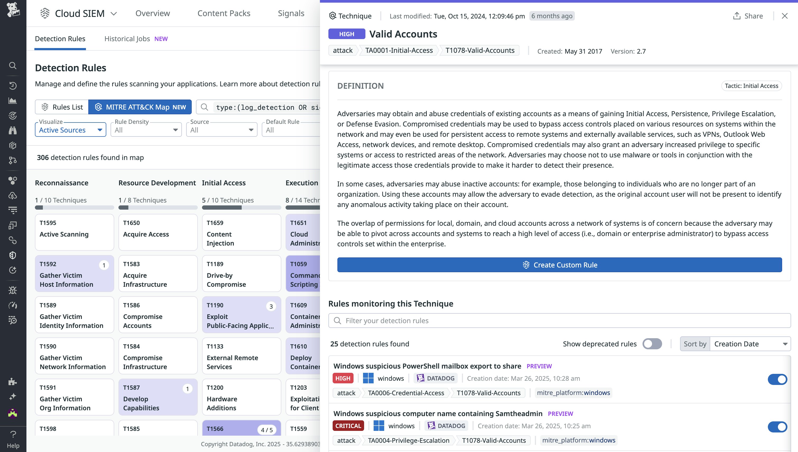 MITRE ATT&CK mapping in Datadog Cloud SIEM MITRE ATT&CK mapping in Datadog Cloud SIEM