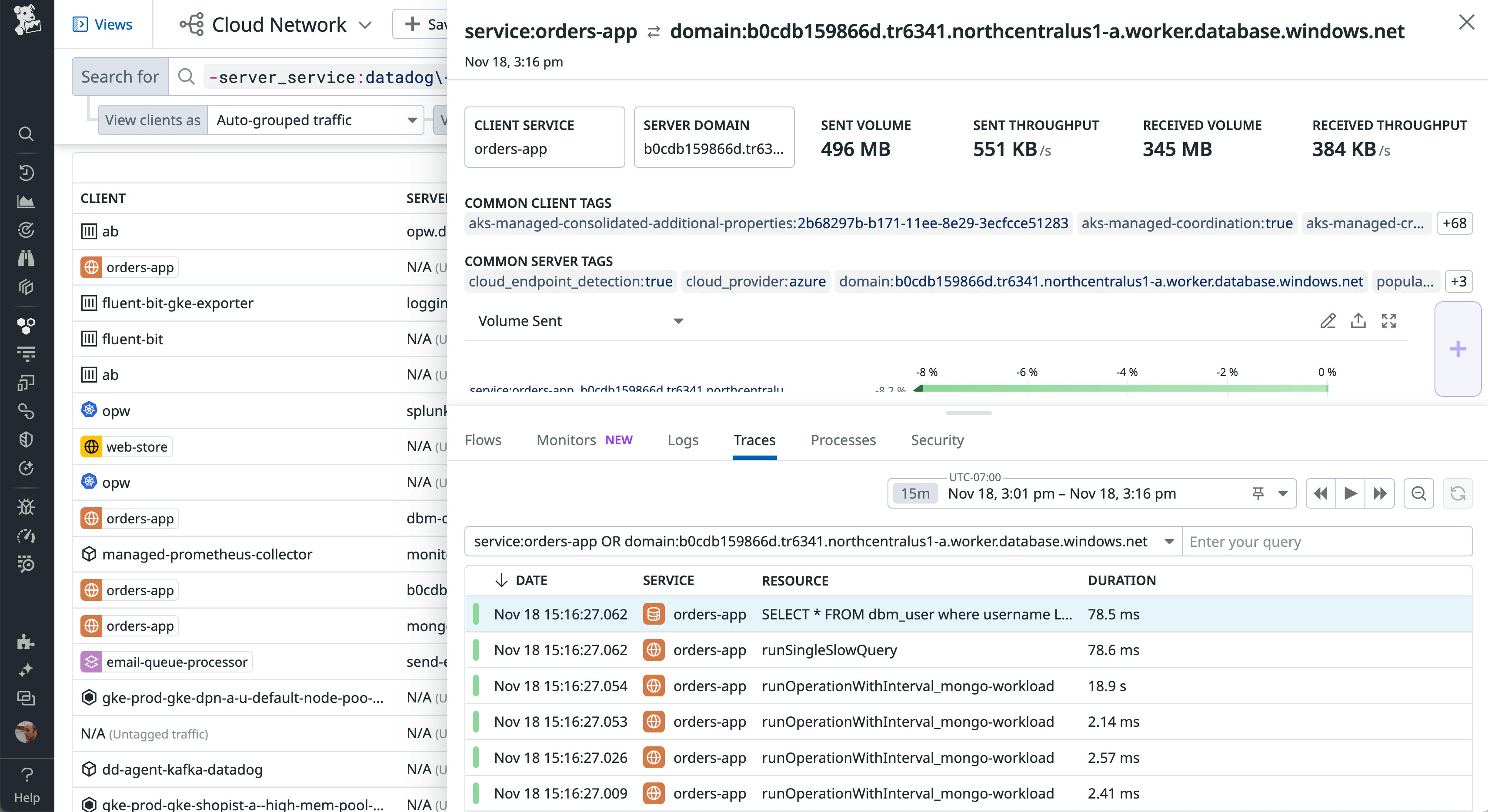 You can investigate traffic to an external endpoint by pivoting to distributed tracing and APM in Datadog. You can investigate traffic to an external endpoint by pivoting to distributed tracing and APM in Datadog.