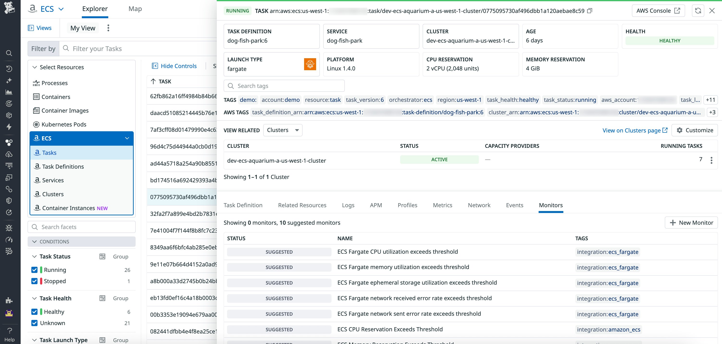 Recommended ECS monitors for a task resource. Recommended ECS monitors for a task resource.