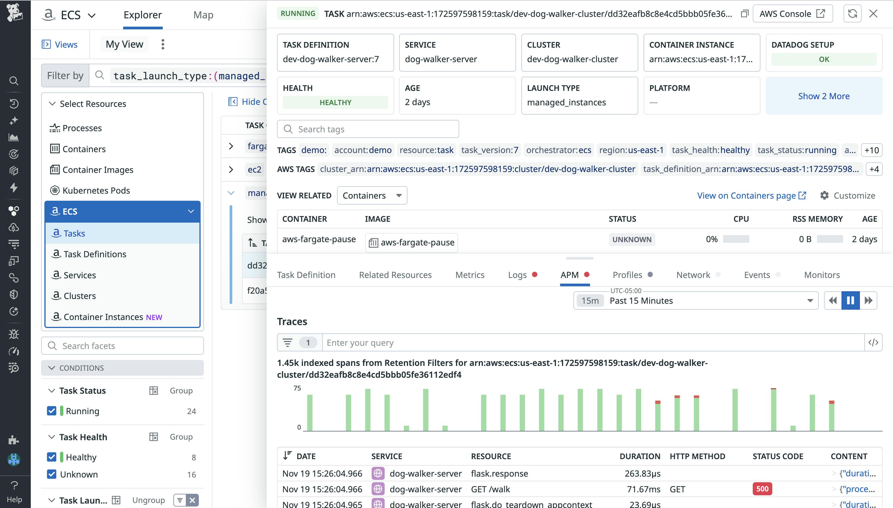 Correlate your ECS Managed Instances Tasks with logs, traces, and other telemetry data.