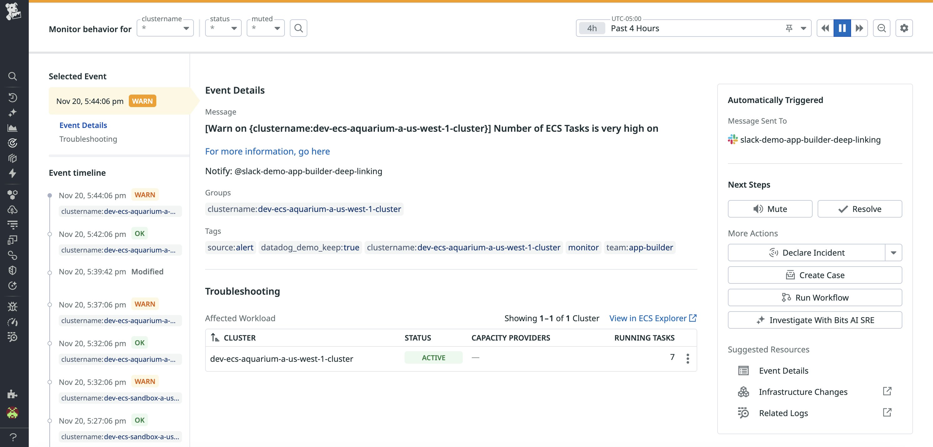 Identify affected workloads directly from your ECS monitors. Identify affected workloads directly from your ECS monitors.