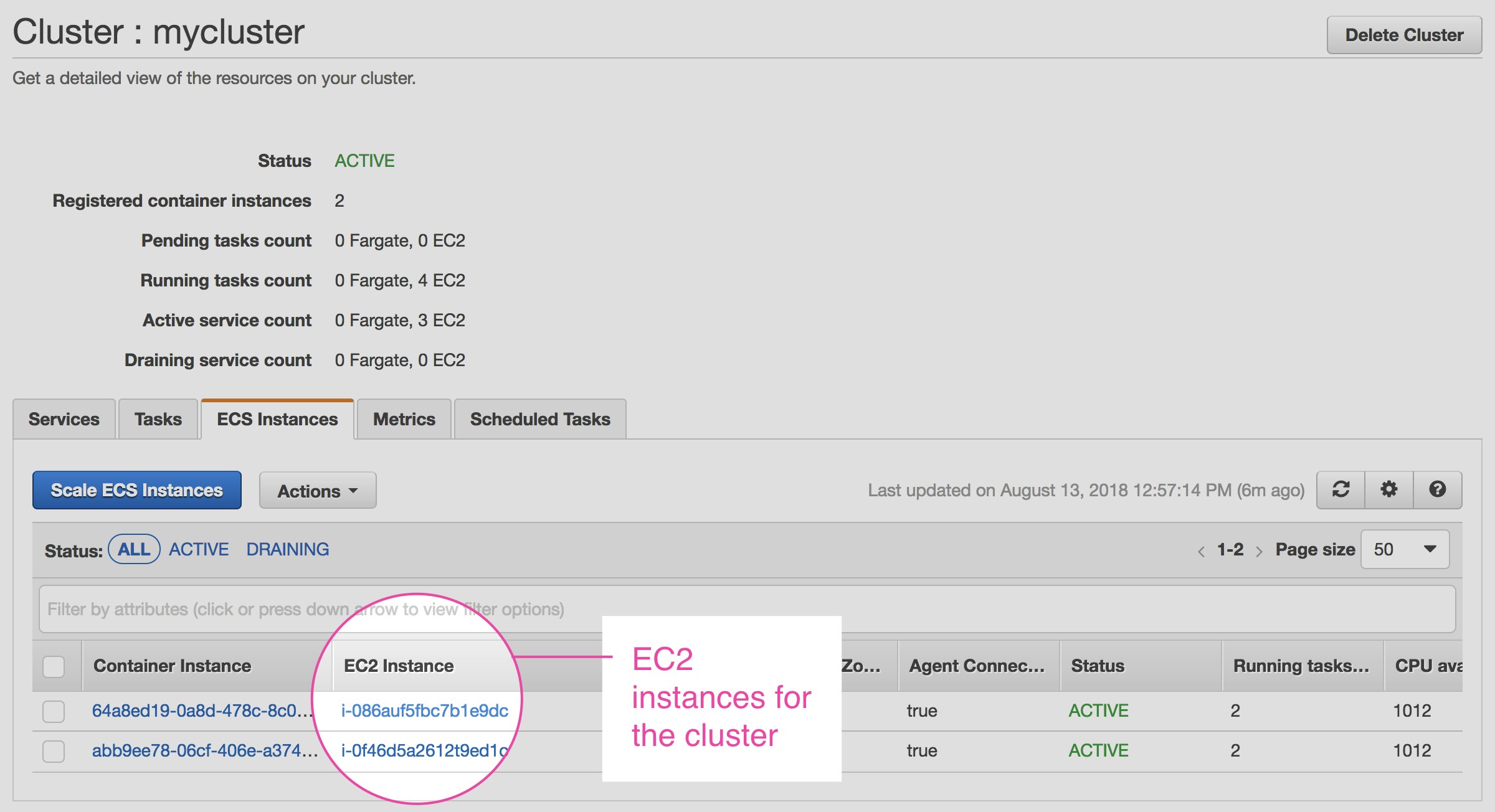 EC2 instances associated with an ECS cluster, making it possible to focus our ECS monitoring. EC2 instances associated with an ECS cluster, making it possible to focus our ECS monitoring.