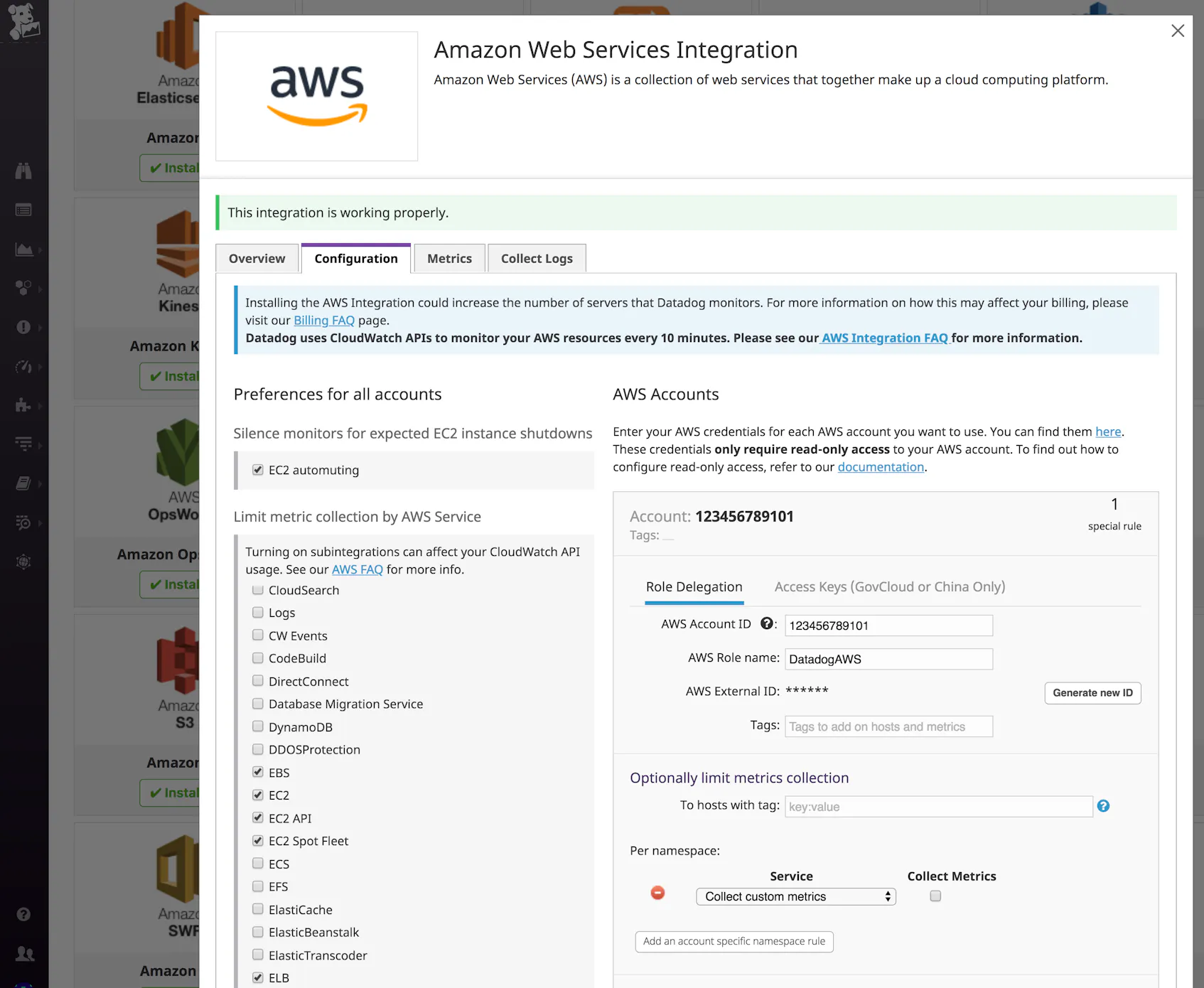 EKS monitoring with Datadog AWS integration