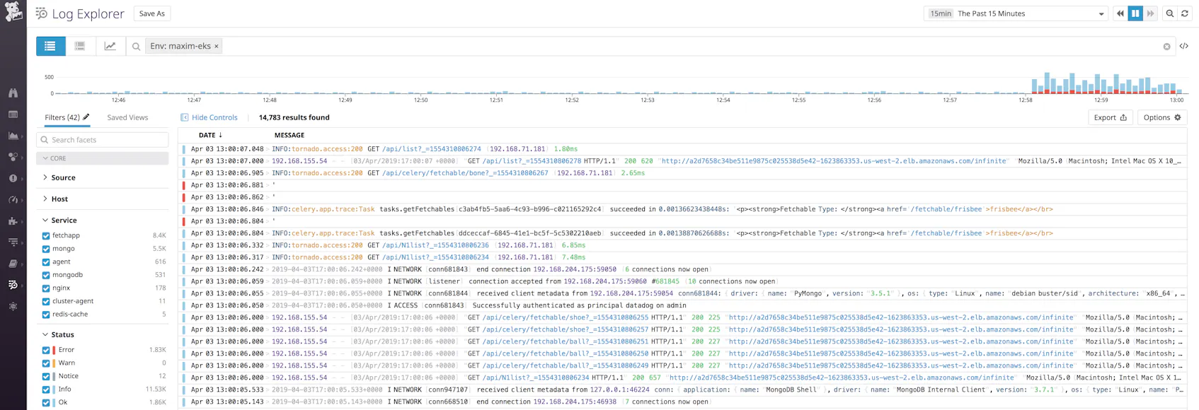 EKS monitoring with Datadog Log Explorer