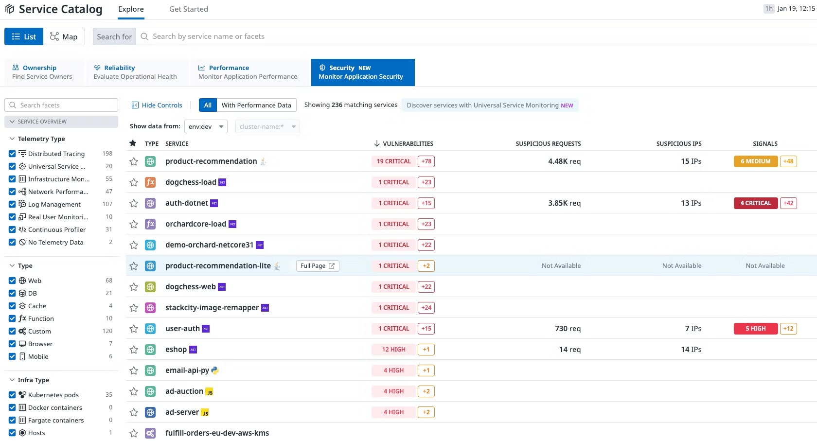 APM Security View in Datadog APM Service Catalog APM Security View in Datadog APM Service Catalog