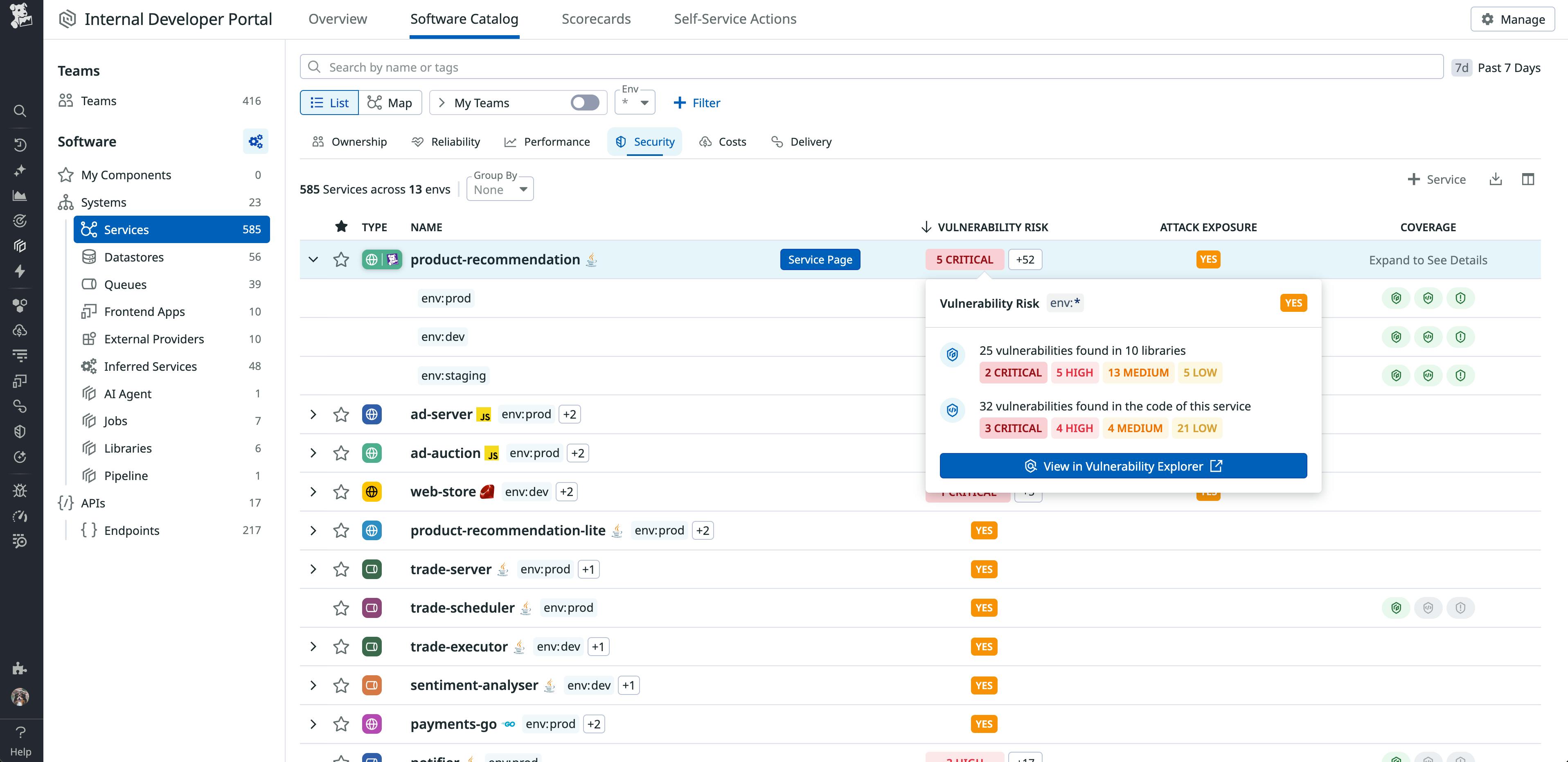 APM Security View in the Software Catalog