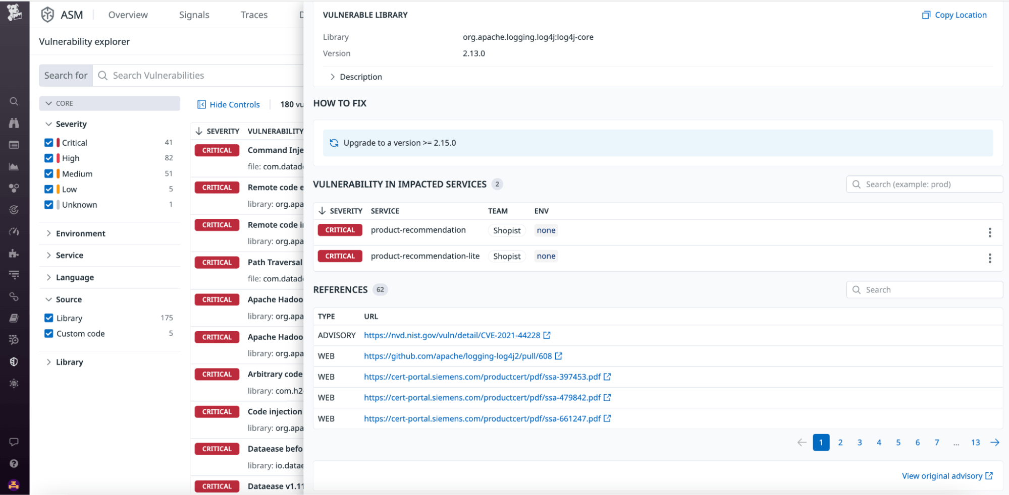 Sidebar in Datadog Code Security showing links to external resources Sidebar in Datadog Code Security showing links to external resources