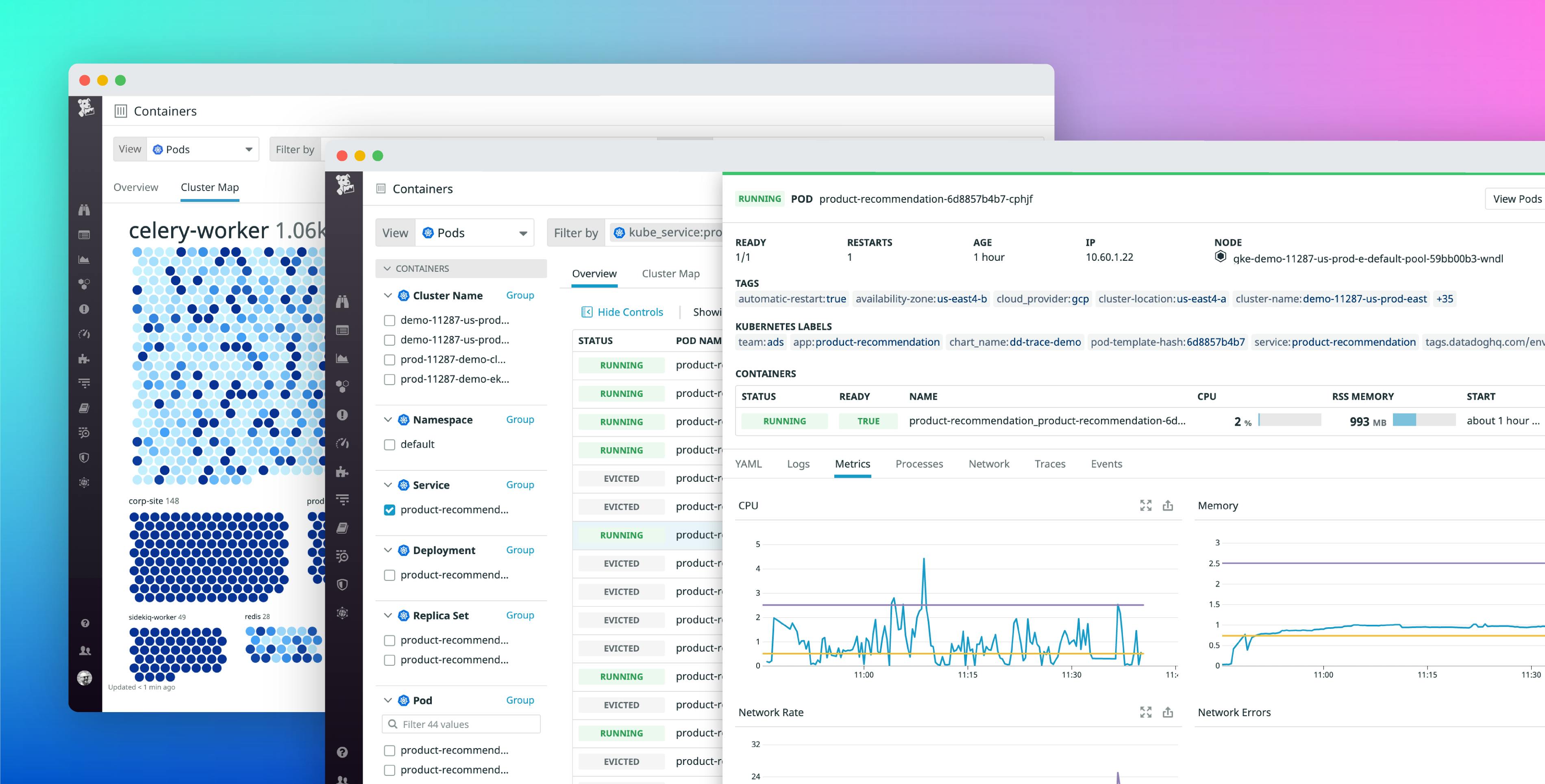 Datadog ライブコンテナで Kubernetes のリソースを確認