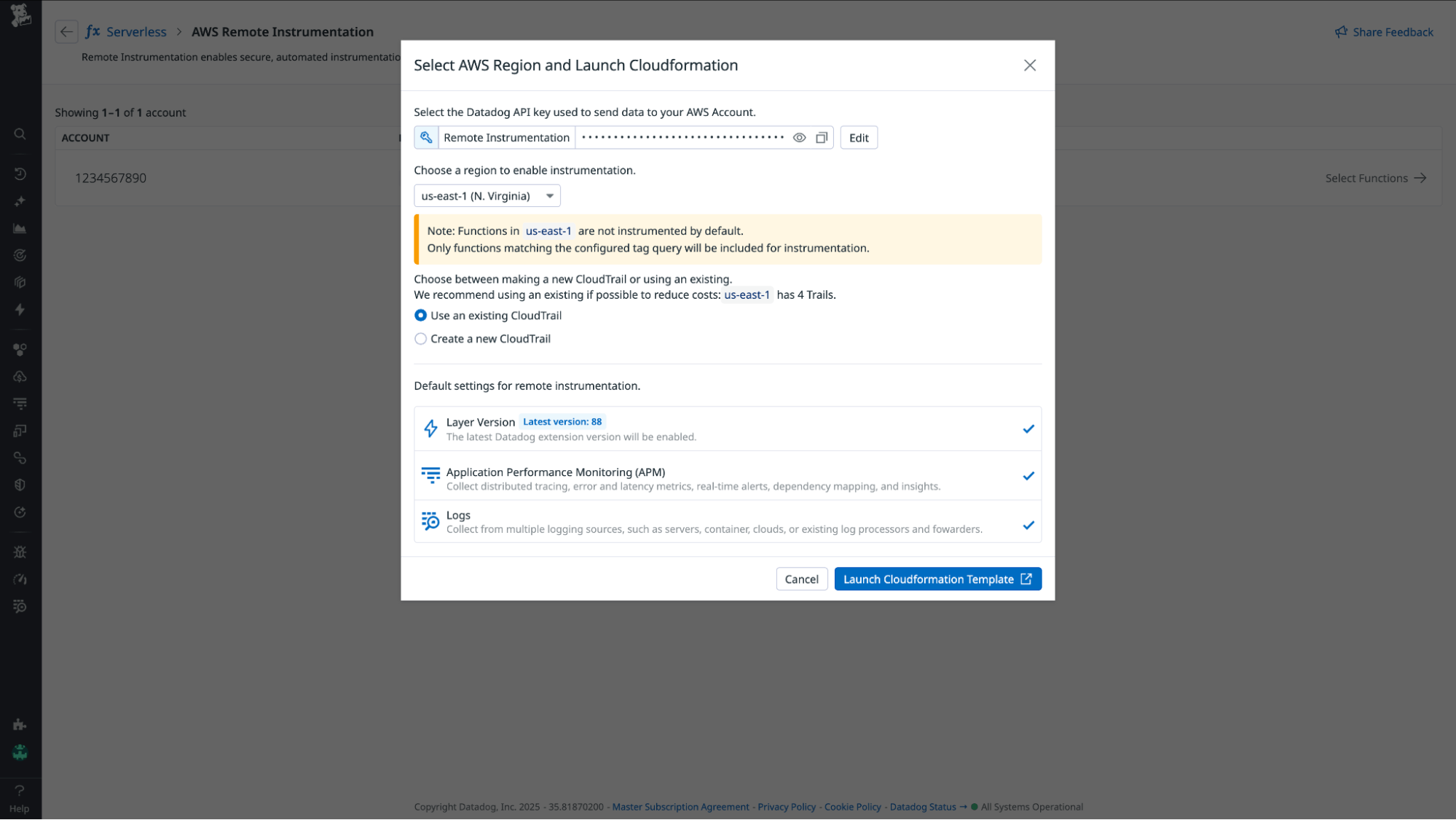 Screenshot showing how to select an AWS region and launch CloudFormation. Screenshot showing how to select an AWS region and launch CloudFormation.