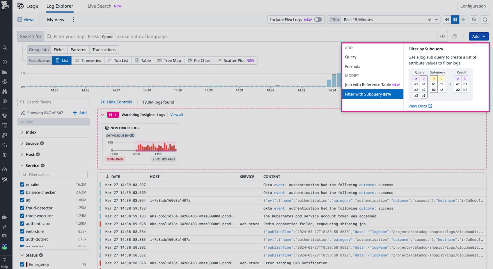 Filter and Correlate Logs Dynamically Using Subqueries | Datadog