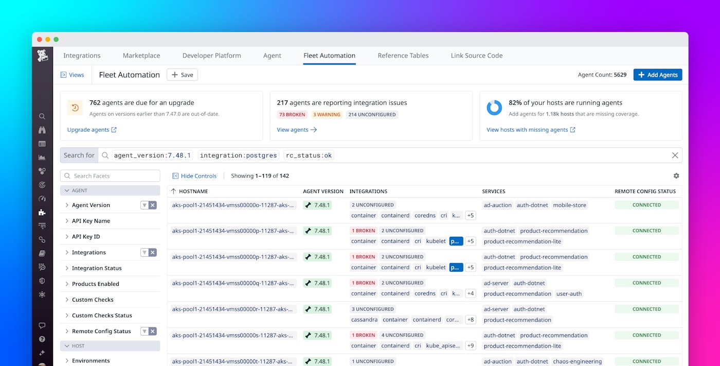 Centrally govern and remotely manage Datadog Agents at scale with Fleet Automation Centrally govern and remotely manage Datadog Agents at scale with Fleet Automation
