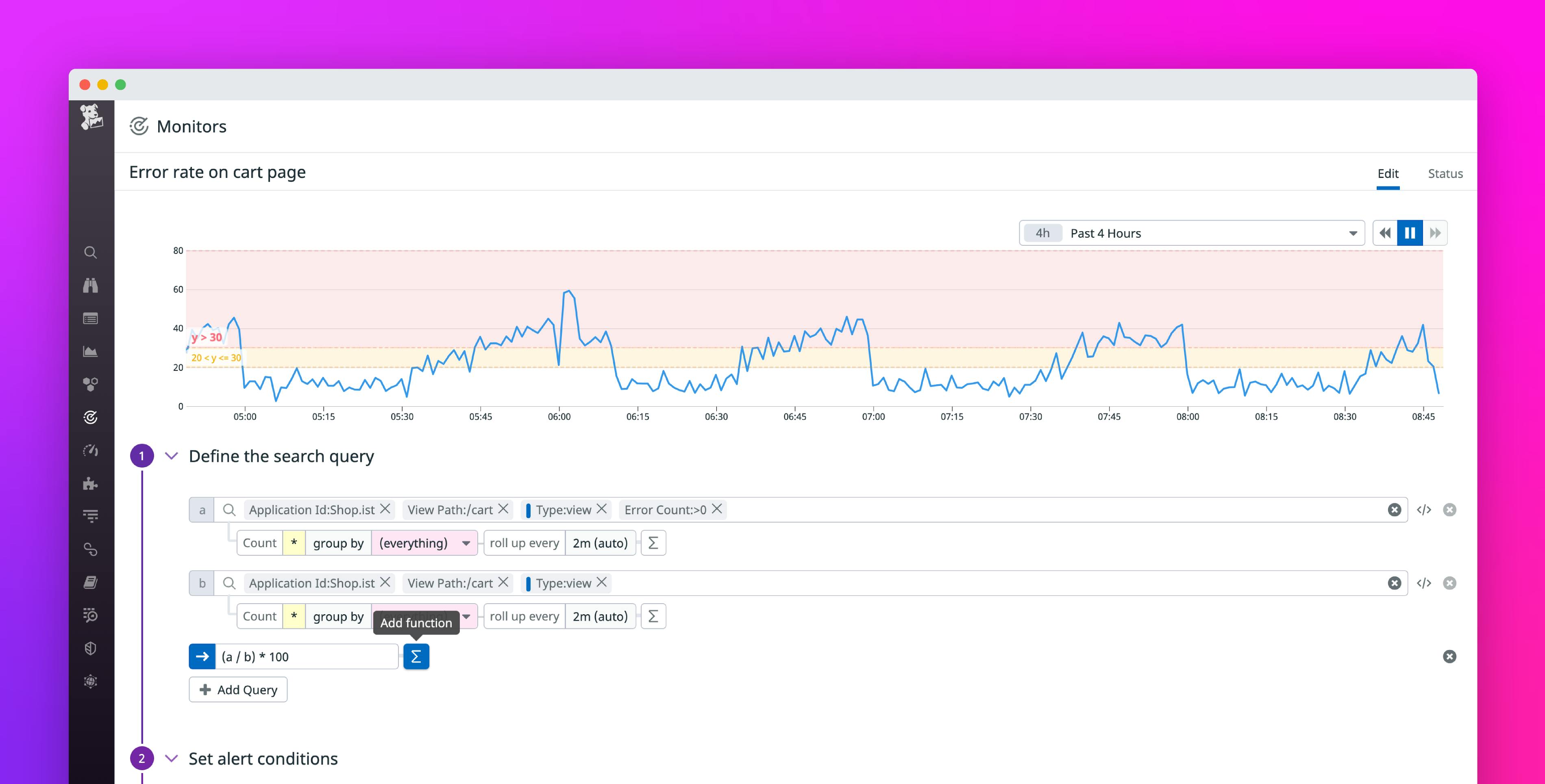 Use formulas and functions in RUM monitors for high-value alerts
