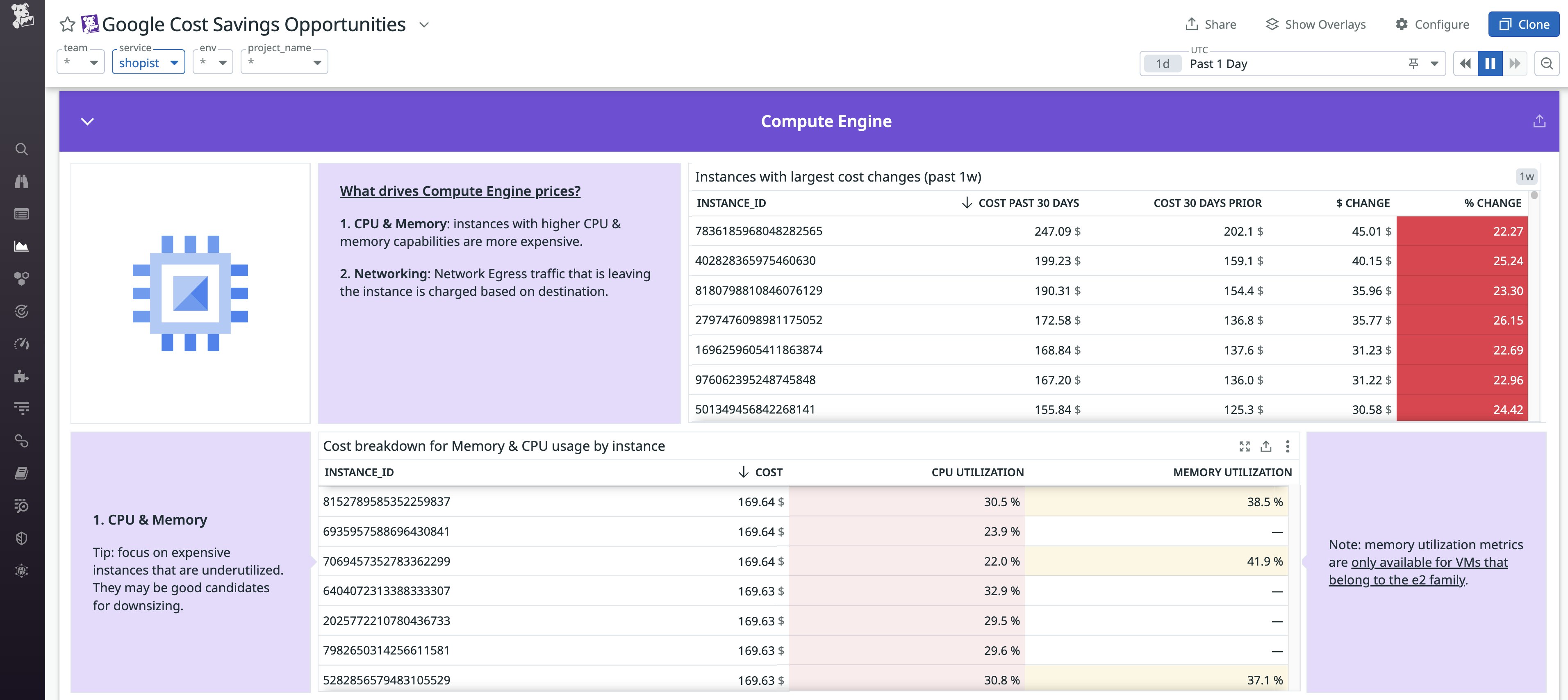 Datadog Cloud Cost Management provides an out-of-the-box Google Cost Savings Opportunities dashboard that can help highlight opportunities to optimize cloud spend. Datadog Cloud Cost Management provides an out-of-the-box Google Cost Savings Opportunities dashboard that can help highlight opportunities to optimize cloud spend.