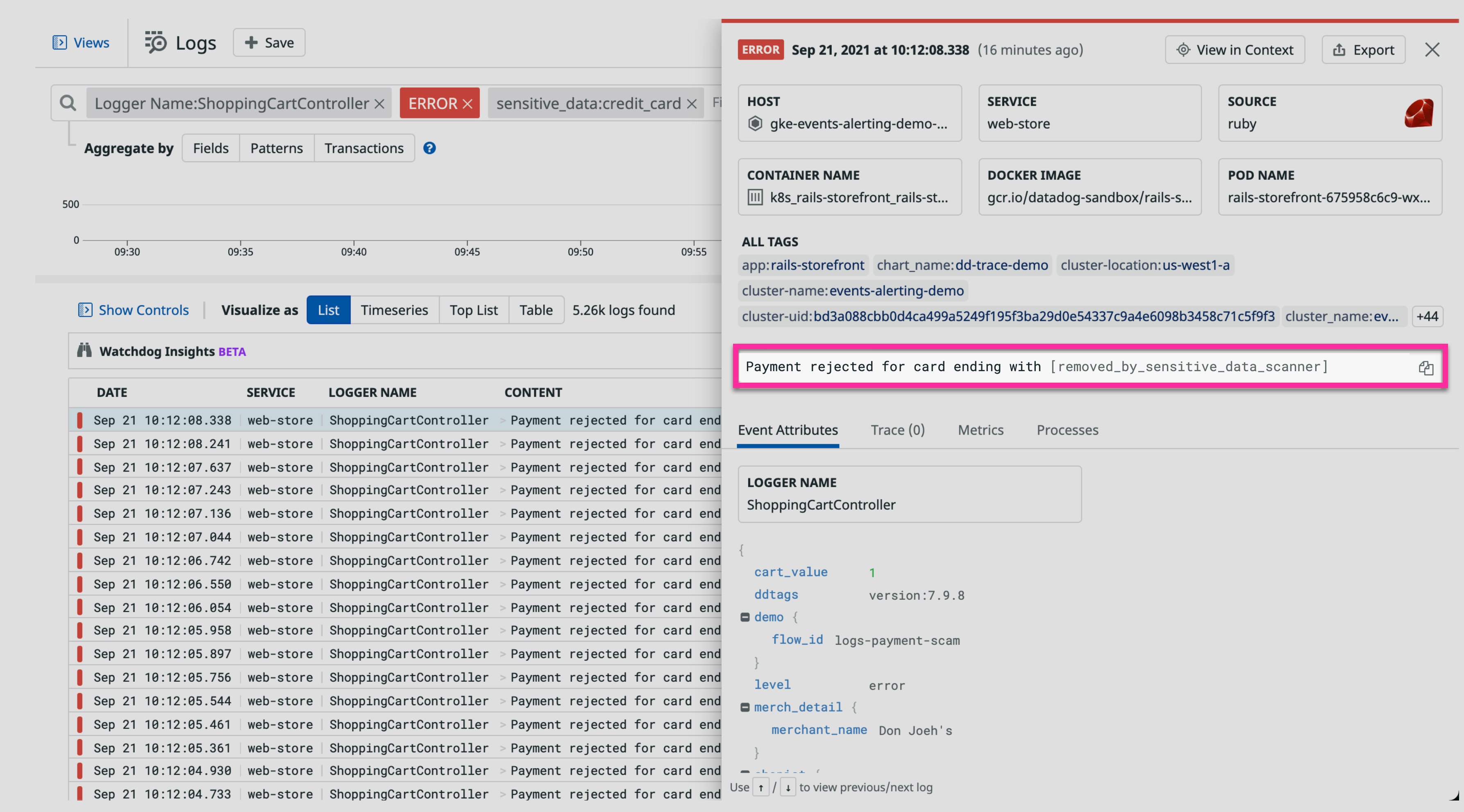Sensitive data is automatically scrubbed from logs by the Sensitive Data Scanner. Sensitive data is automatically scrubbed from logs by the Sensitive Data Scanner.