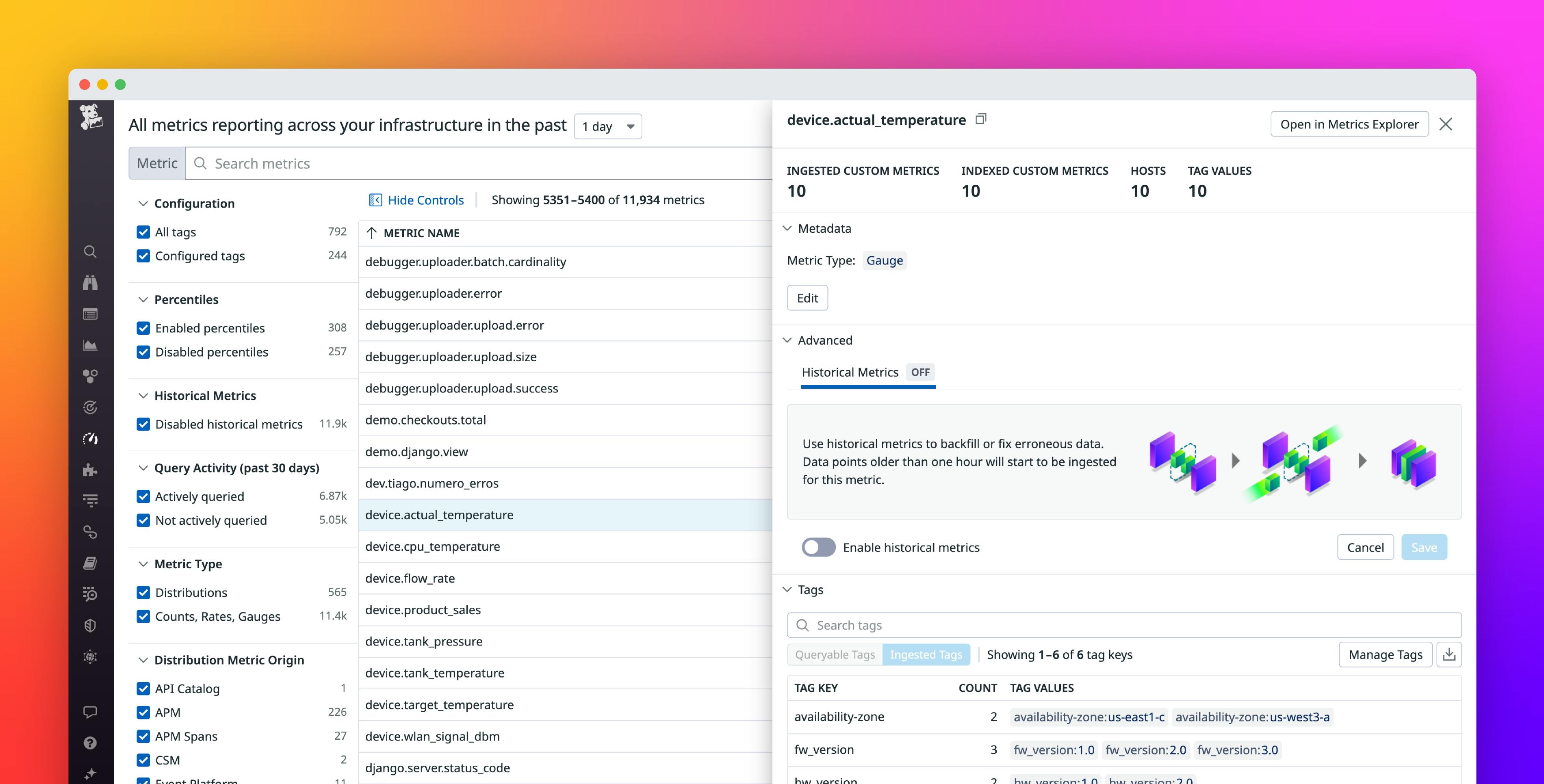 Monitor system performance across longer time frames with historical metrics