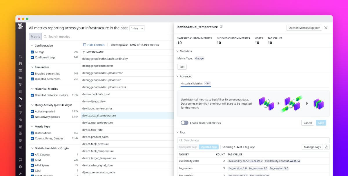 Monitor system performance across longer time frames with historical metrics