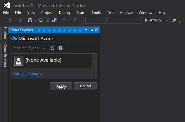 Add Azure account to Visual Studio