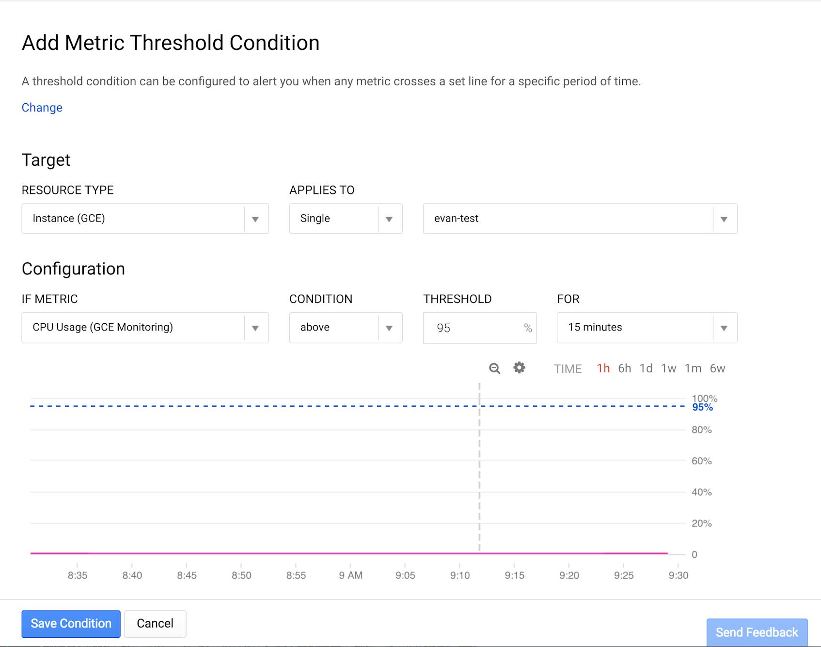 GCE metrics - Setup a CPU alert