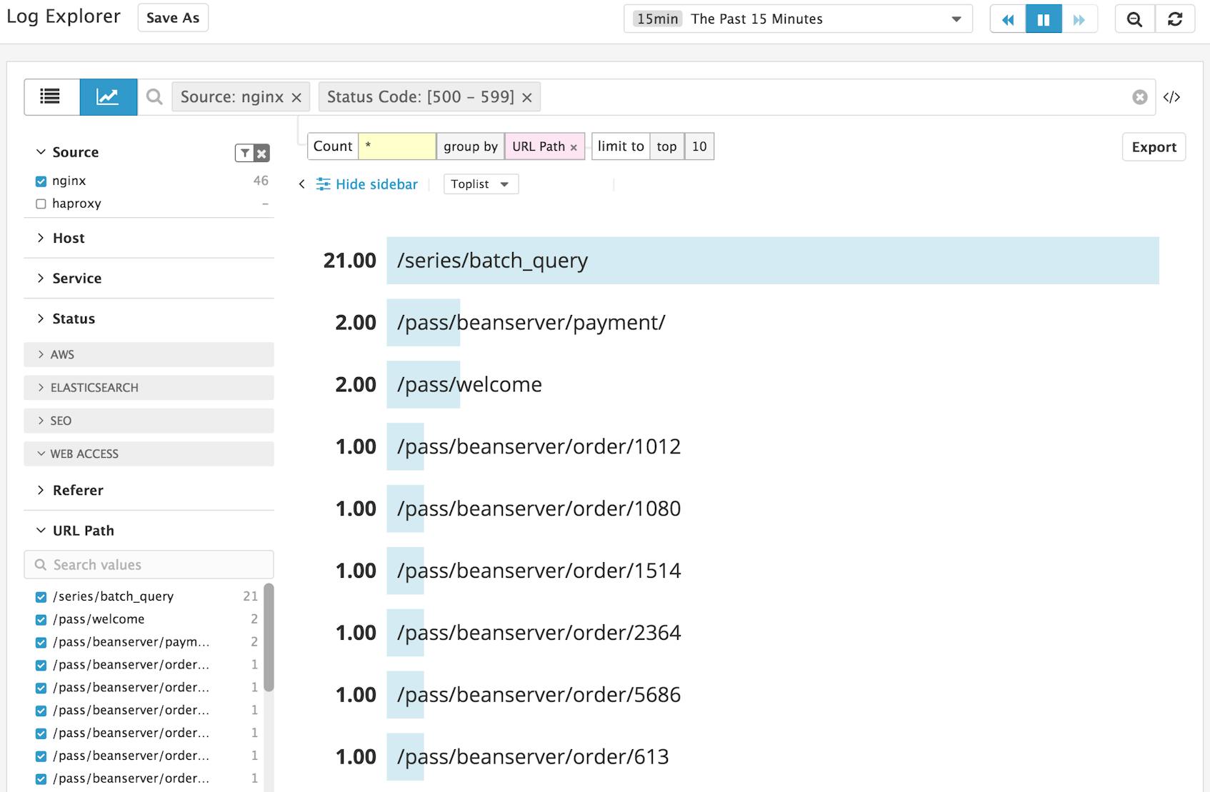 Using facets to filter logs