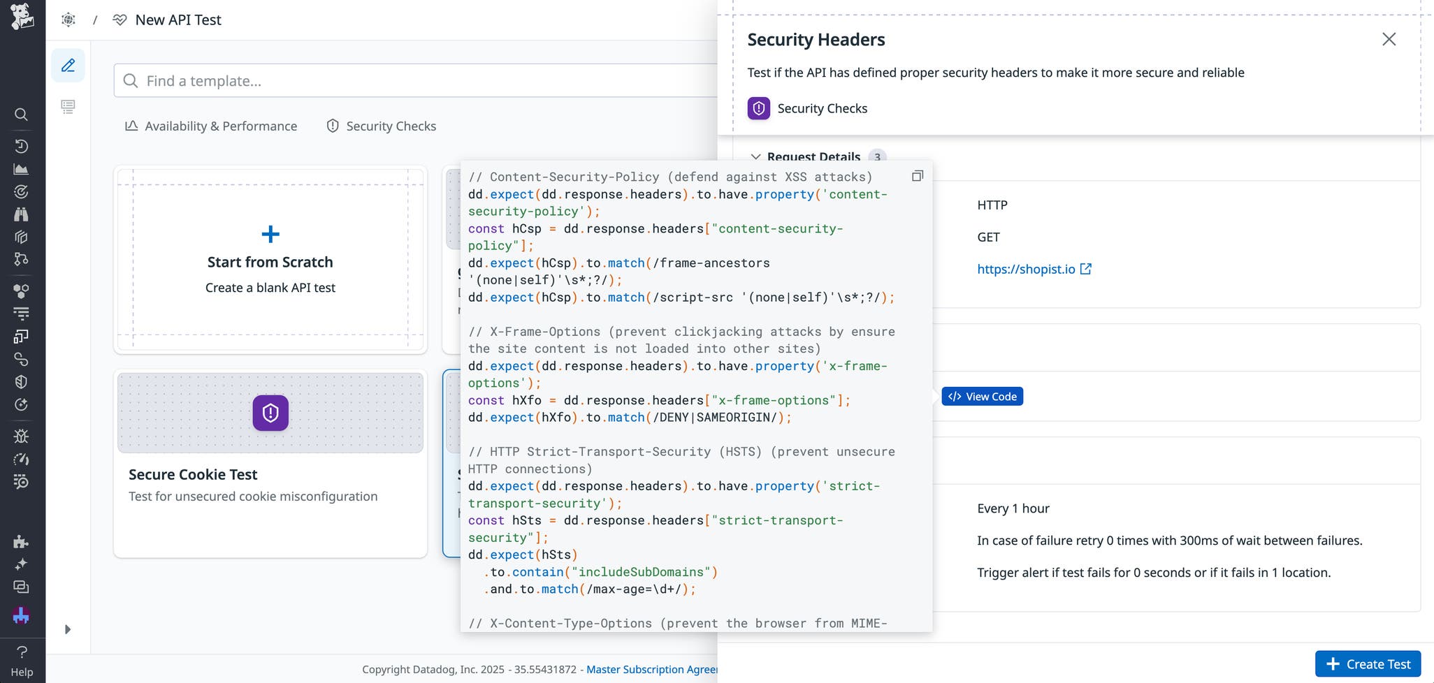 How to secure HTTP headers with synthetic tests | Datadog
