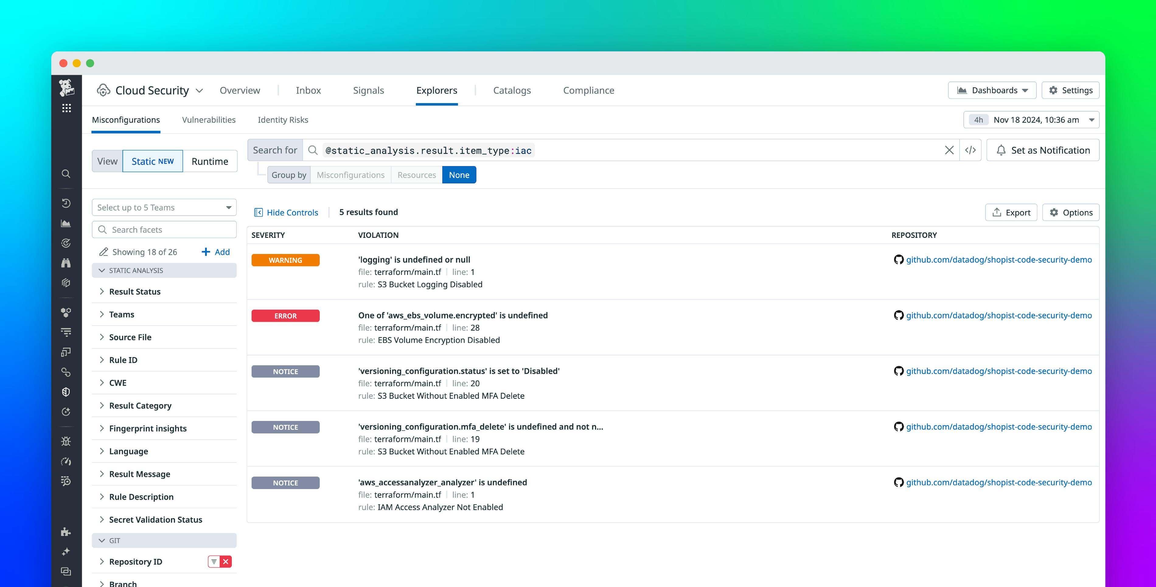 Secure your cloud environment from end to end with Datadog IaC Security