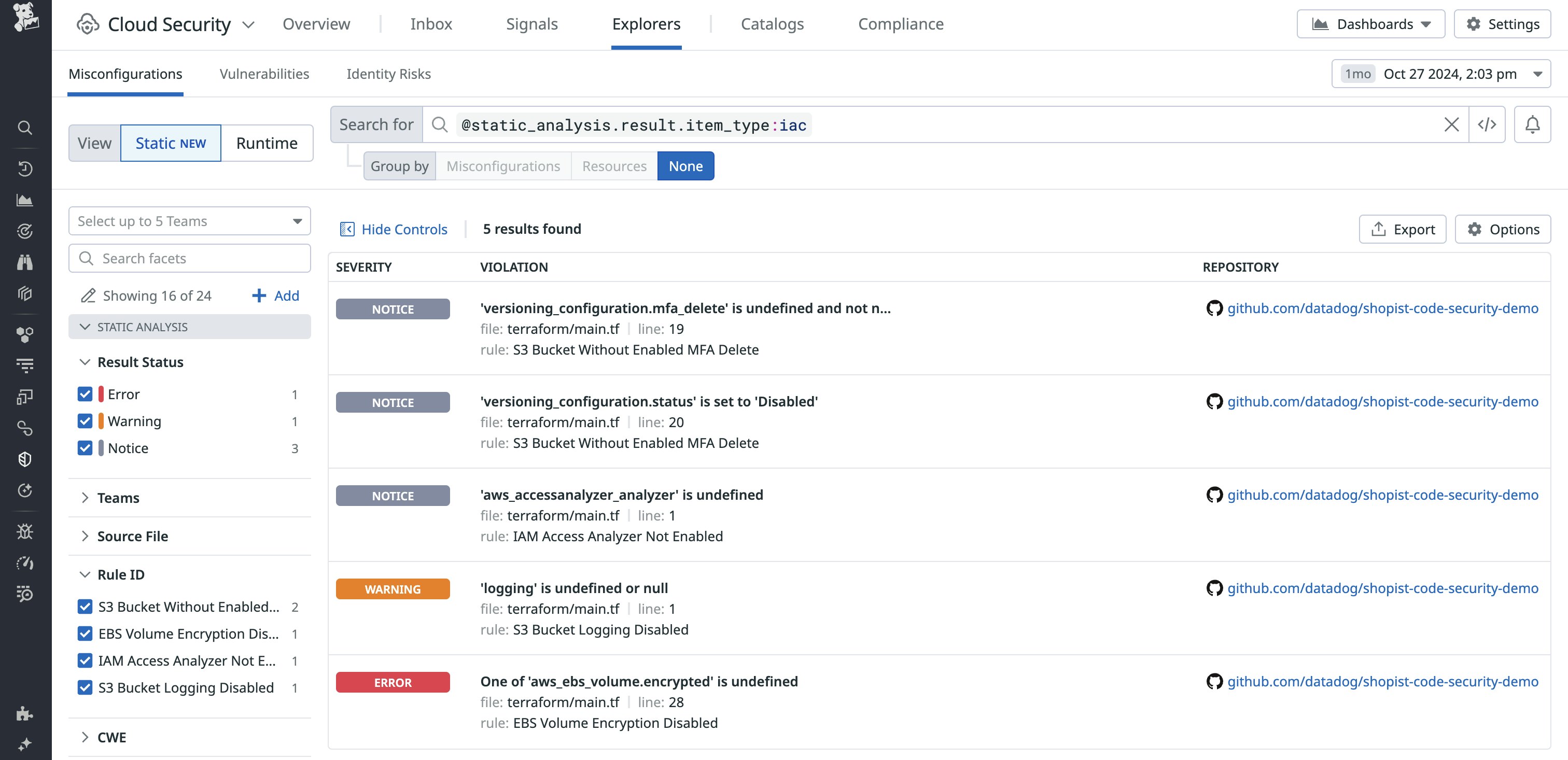 List of findings in Datadog IaC Security List of findings in Datadog IaC Security