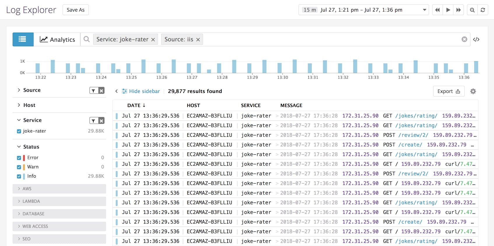 IIS monitoring - Log Explorer view