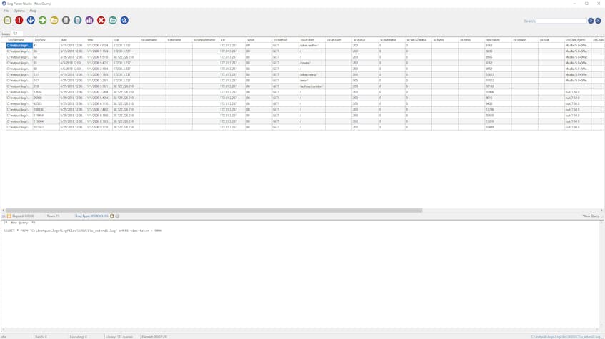 IIS monitoring tools - The results of a query within Log Parser Studio