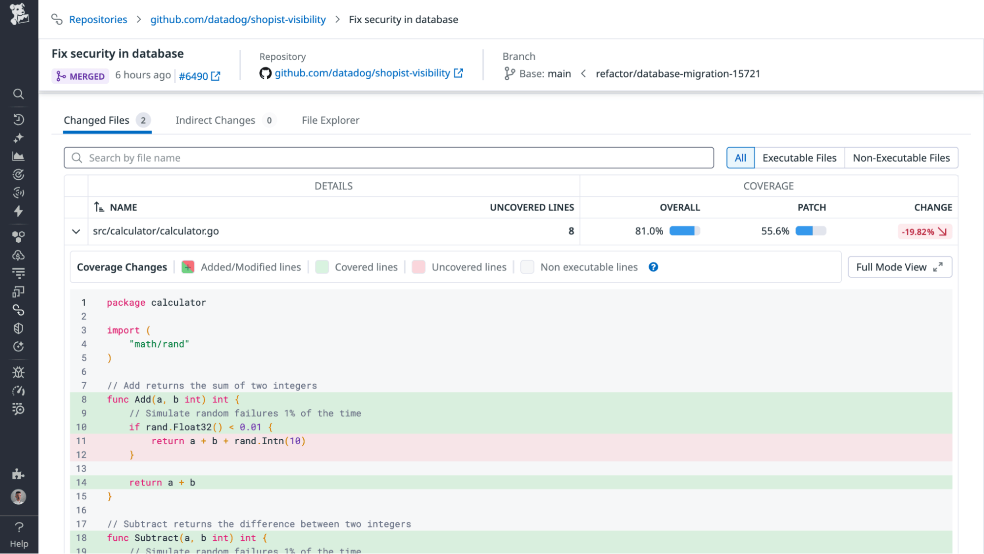 Line-level annotation that highlights specific logic that was not covered by testing and recommended action. Line-level annotation that highlights specific logic that was not covered by testing and recommended action.