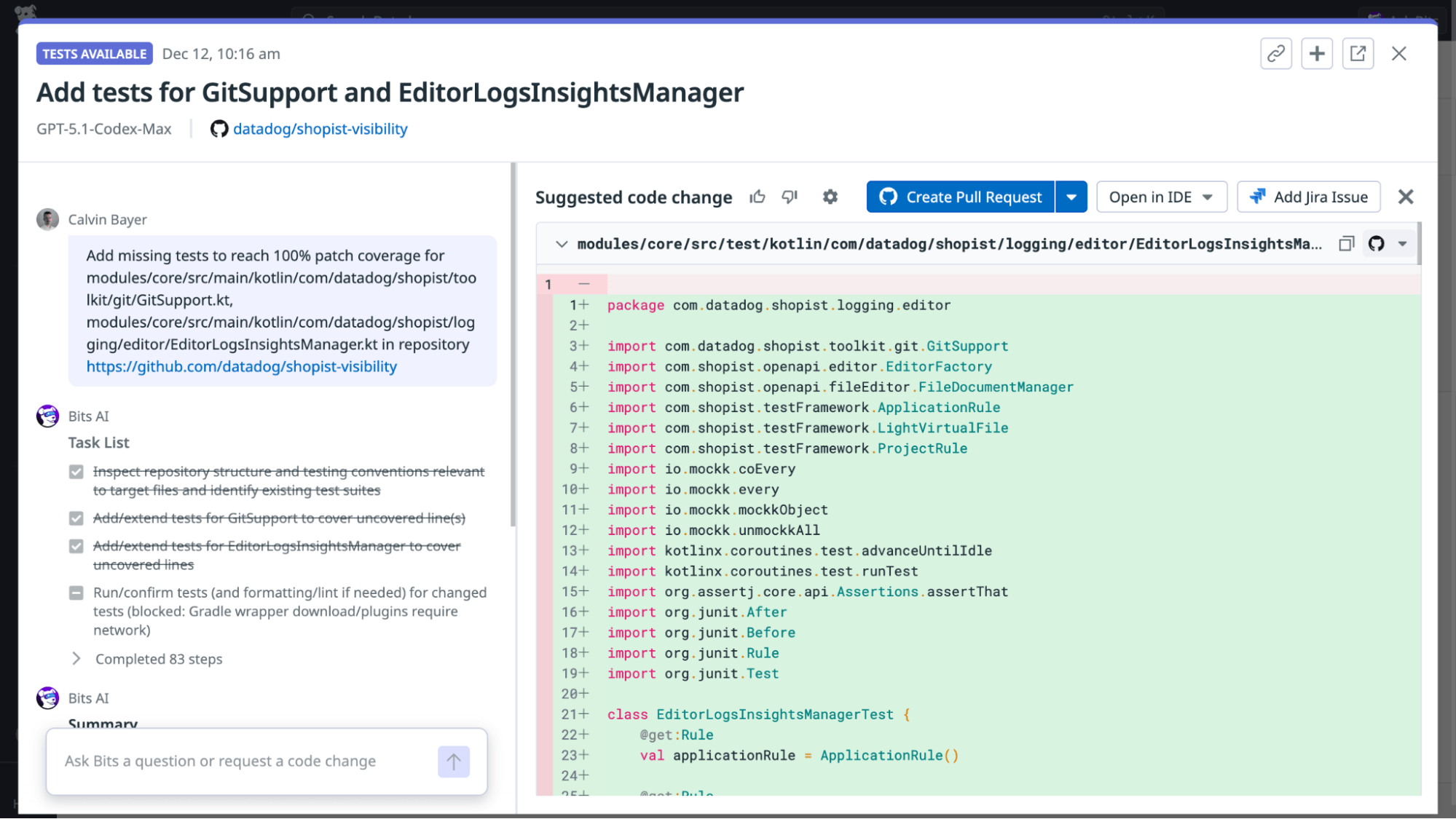 A list of suggested code changes with rationale and recommended next steps. A list of suggested code changes with rationale and recommended next steps.