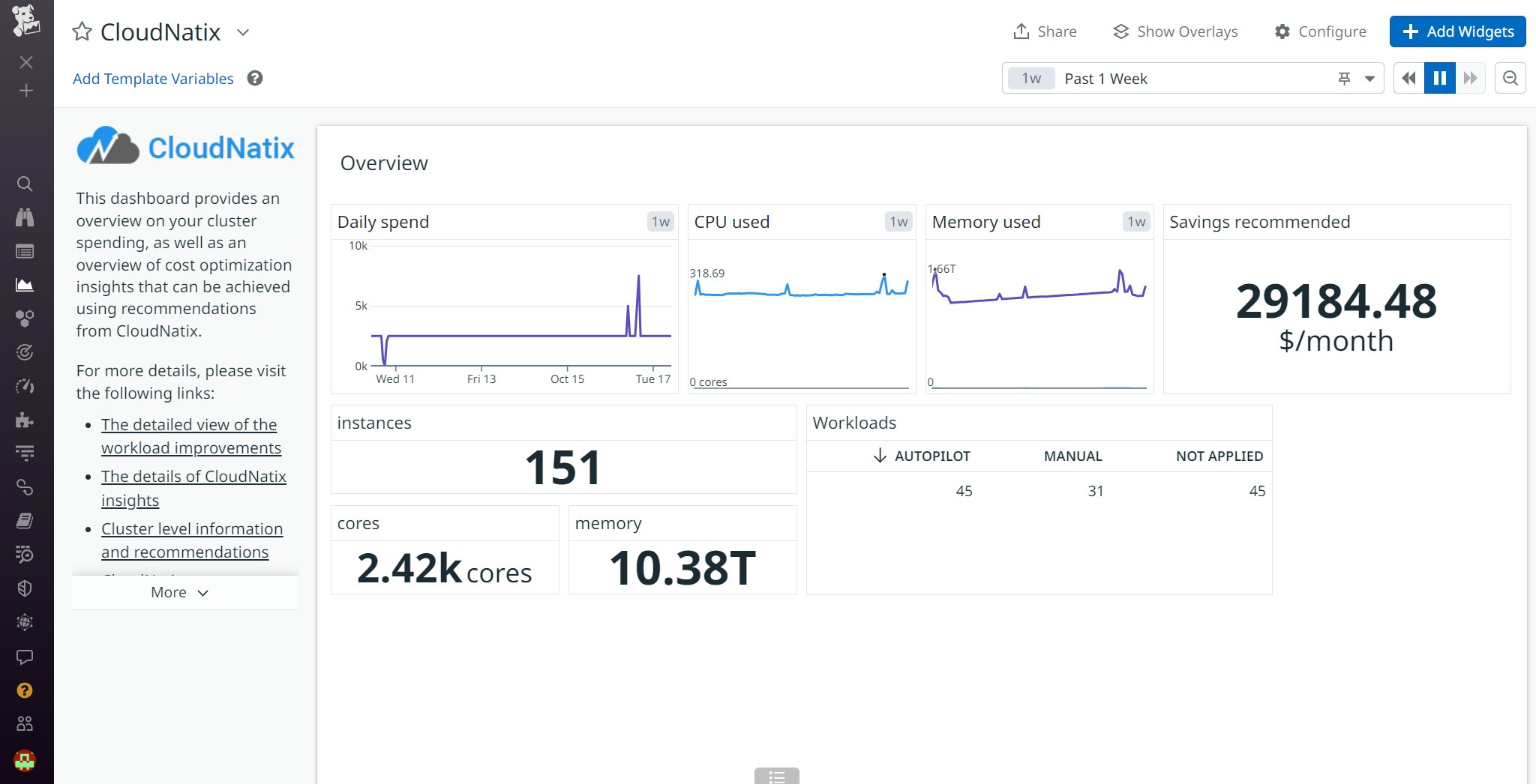 Get cloud cost and infrastructure health insights in the out-of-the-box CloudNatix dashboard Get cloud cost and infrastructure health insights in the out-of-the-box CloudNatix dashboard