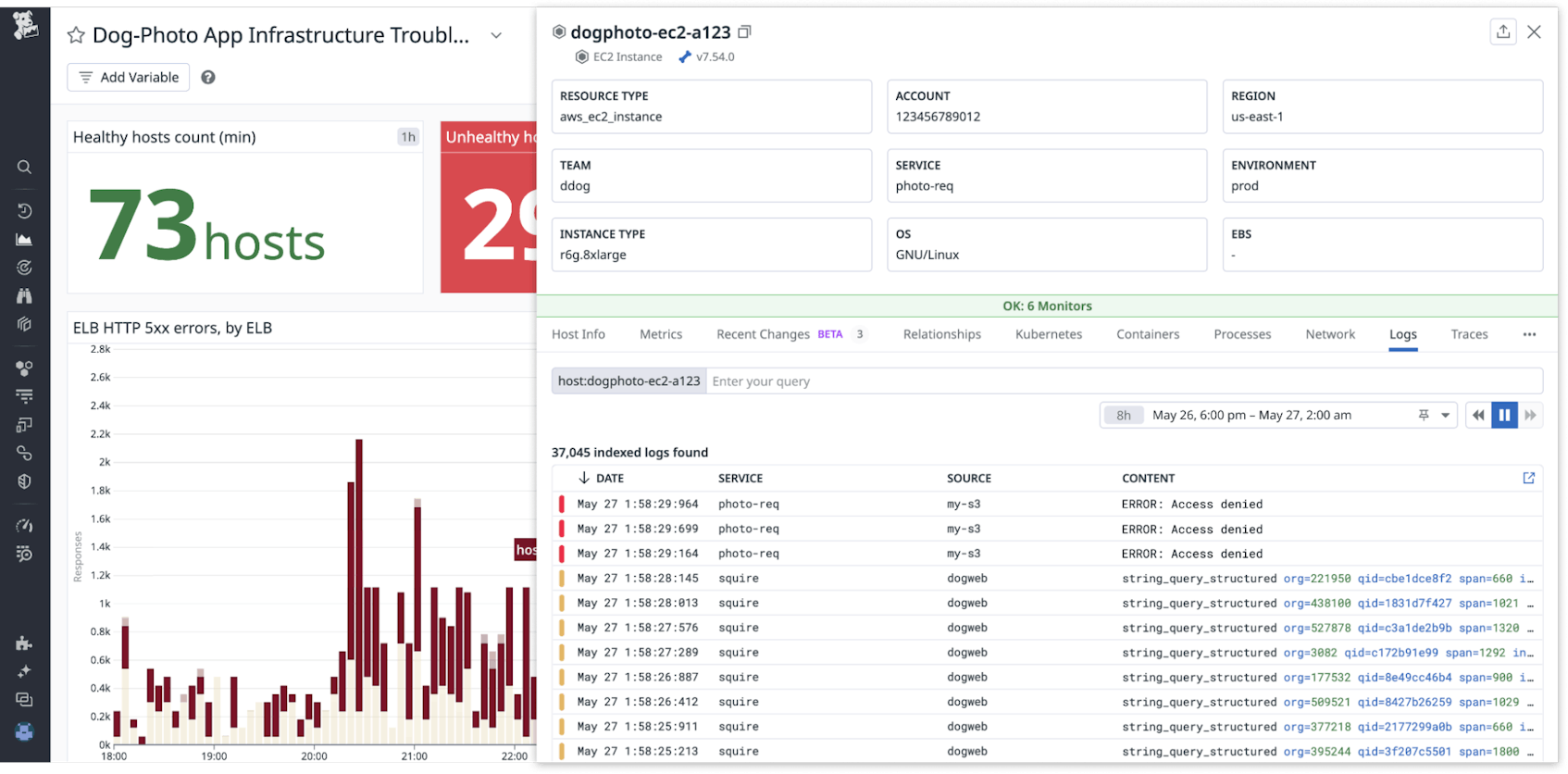 A dashboard with a Monitors side panel open