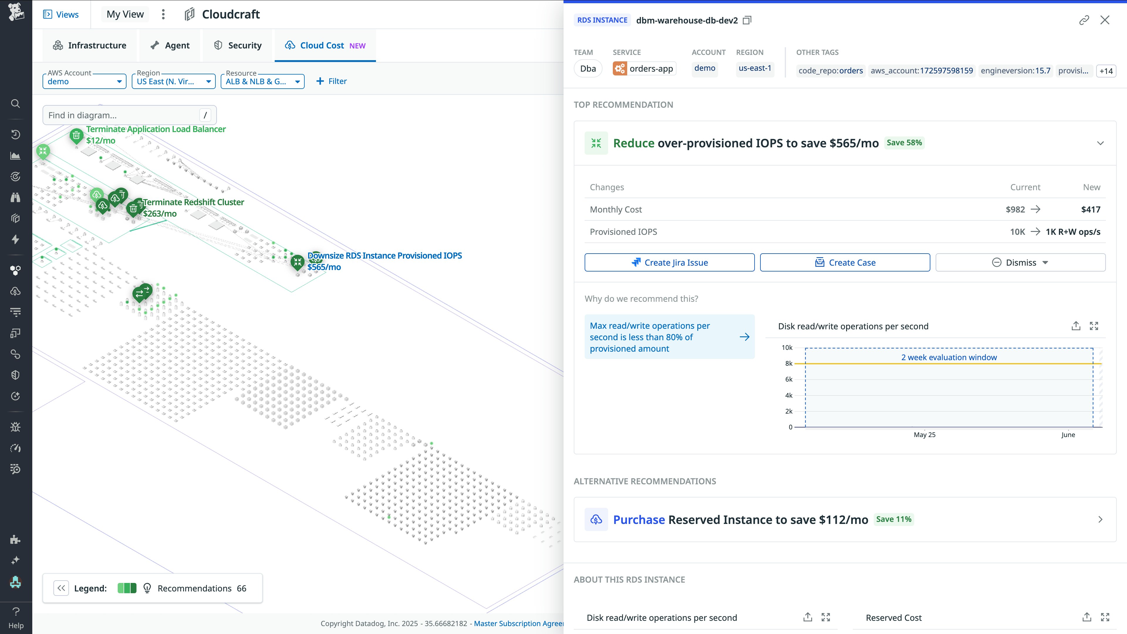 The Cloud Cost overlay surfaces recommendations to optimize costs and provides details to help you take action. The Cloud Cost overlay surfaces recommendations to optimize costs and provides details to help you take action.