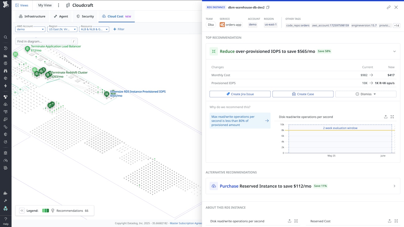 The Cloud Cost overlay surfaces recommendations to optimize costs and provides details to help you take action. The Cloud Cost overlay surfaces recommendations to optimize costs and provides details to help you take action.