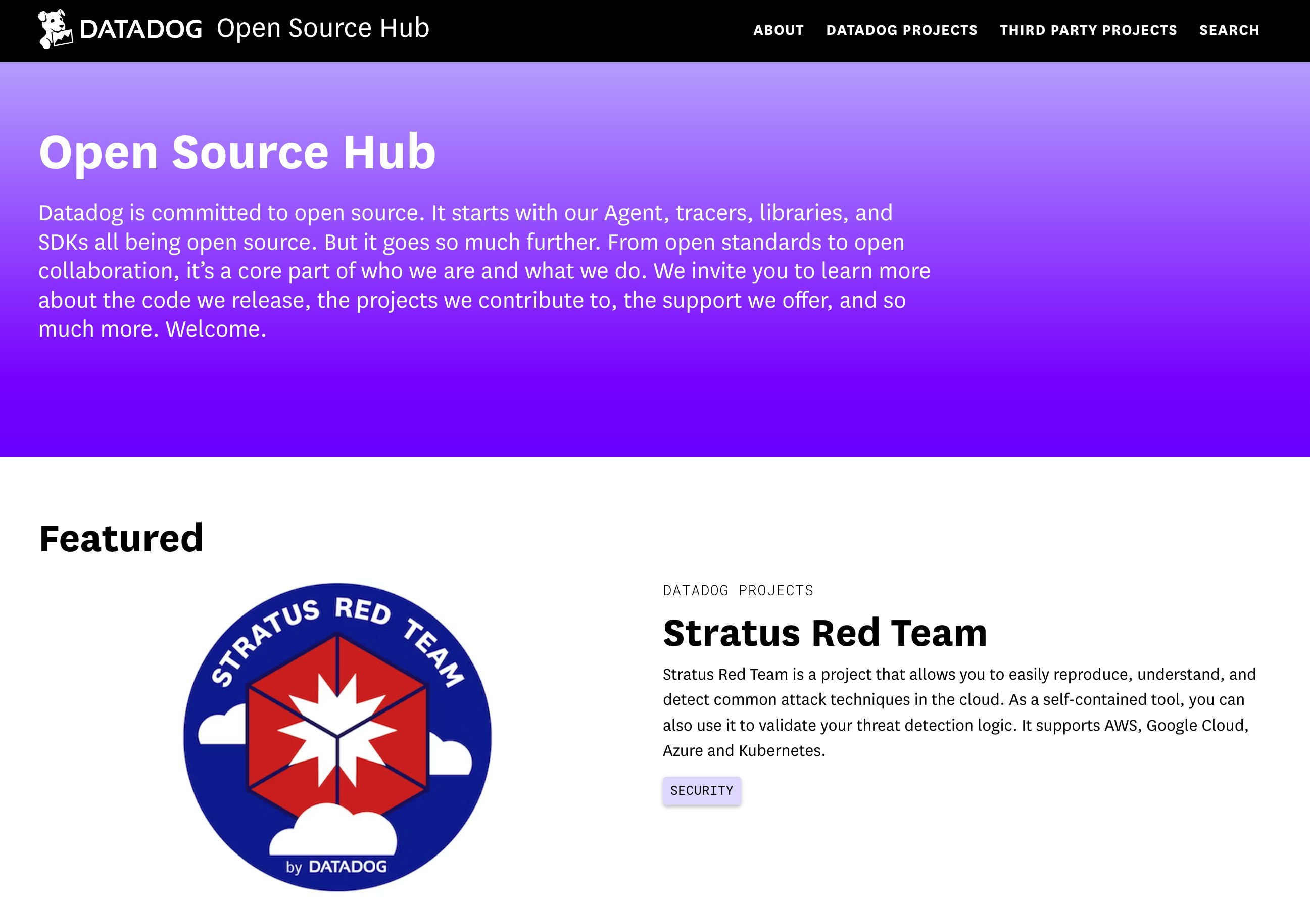 Open Source Hub web page Open Source Hub web page
