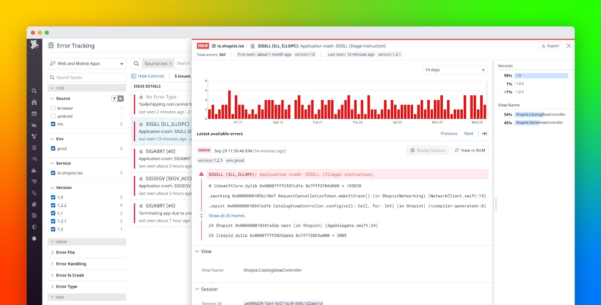 Debug iOS crashes efficiently with Datadog RUM