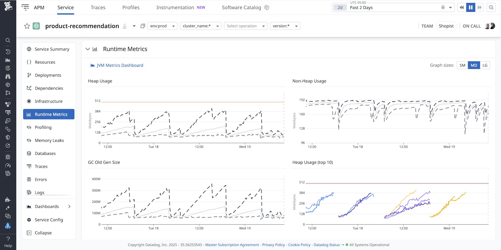View JVM metrics in the Datadog Service Catalog.