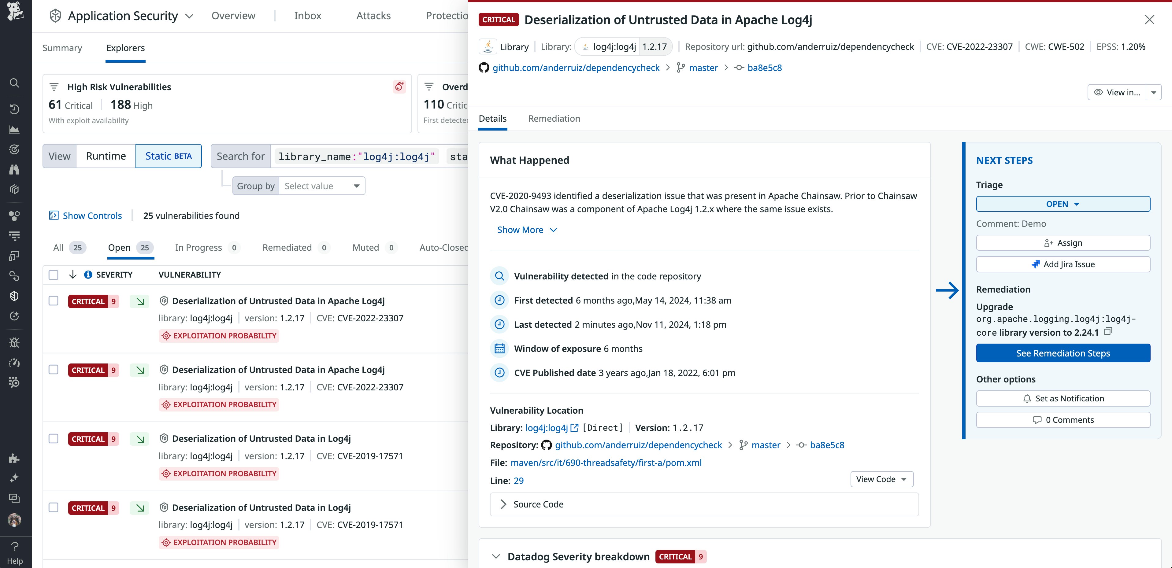 Datadog Software Composition Analysis signal Datadog Software Composition Analysis signal