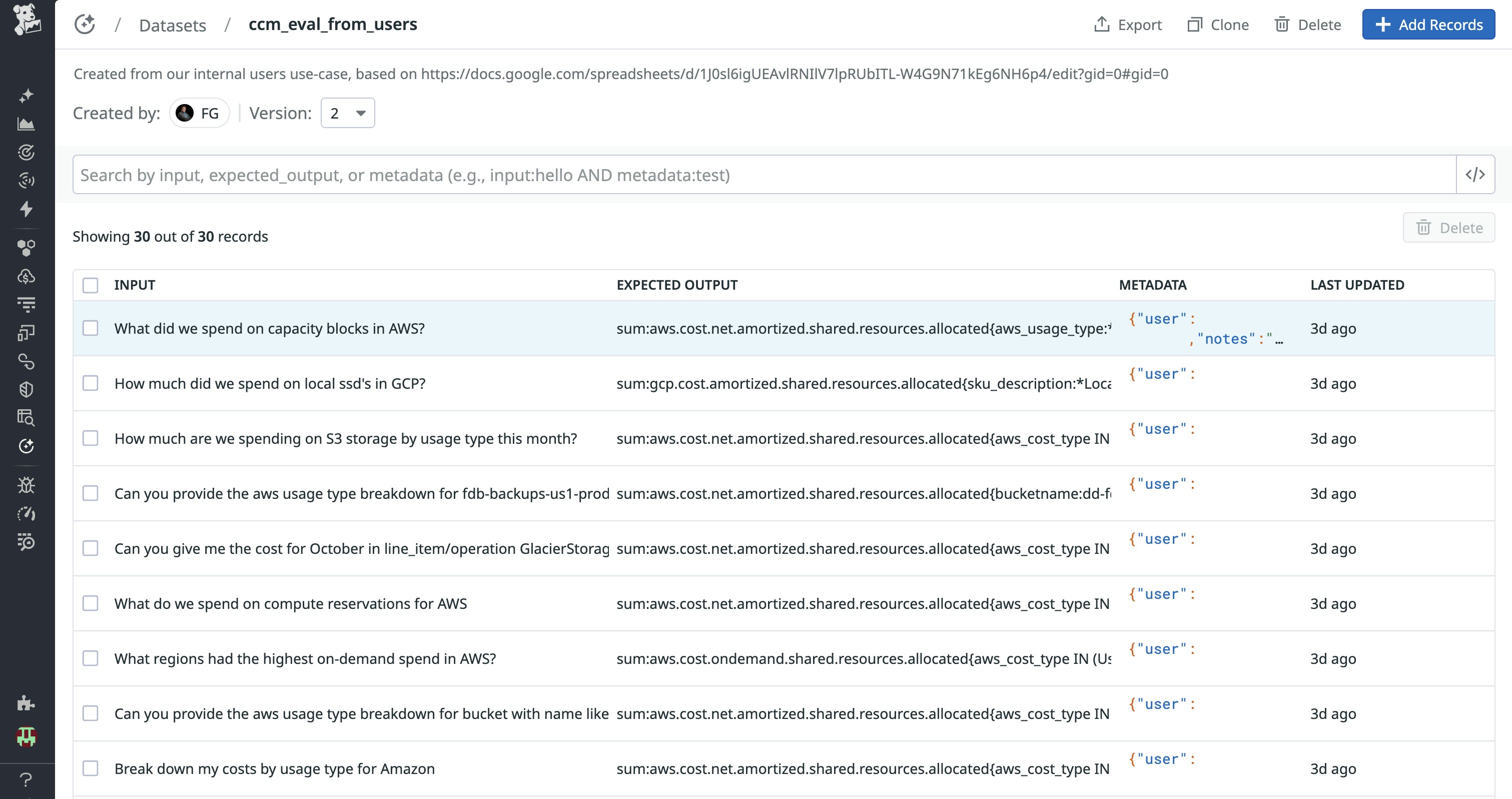 A screenshot showing the created datasets used by our evaluators. A screenshot showing the created datasets used by our evaluators.