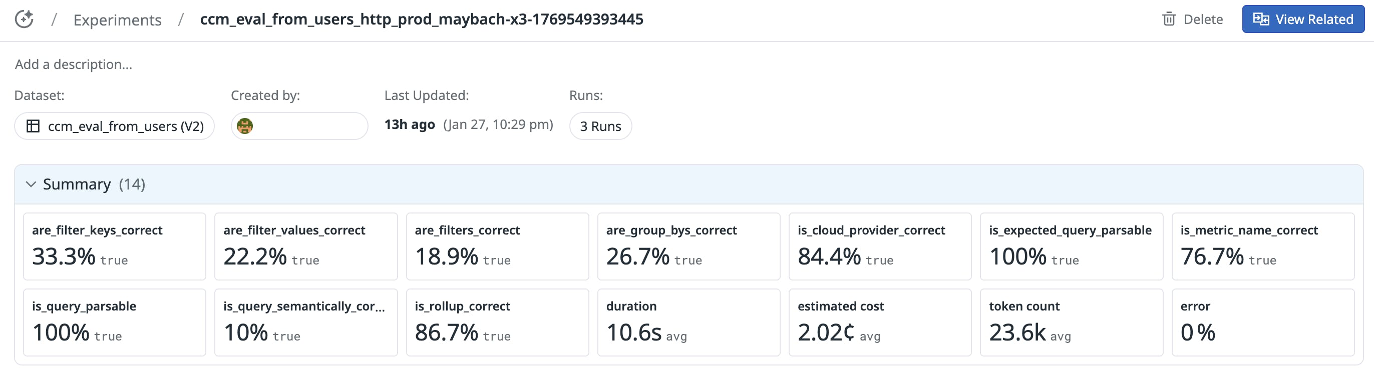 A screenshot showing our various evaluation scores.