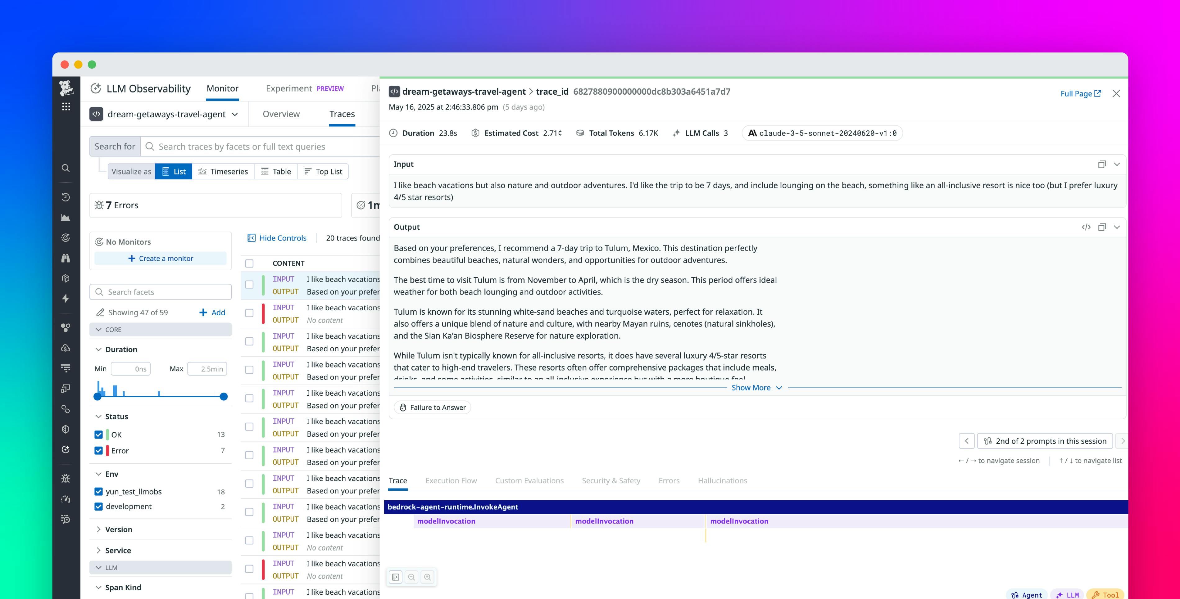 Monitor agents built on Amazon Bedrock with Datadog LLM Observability