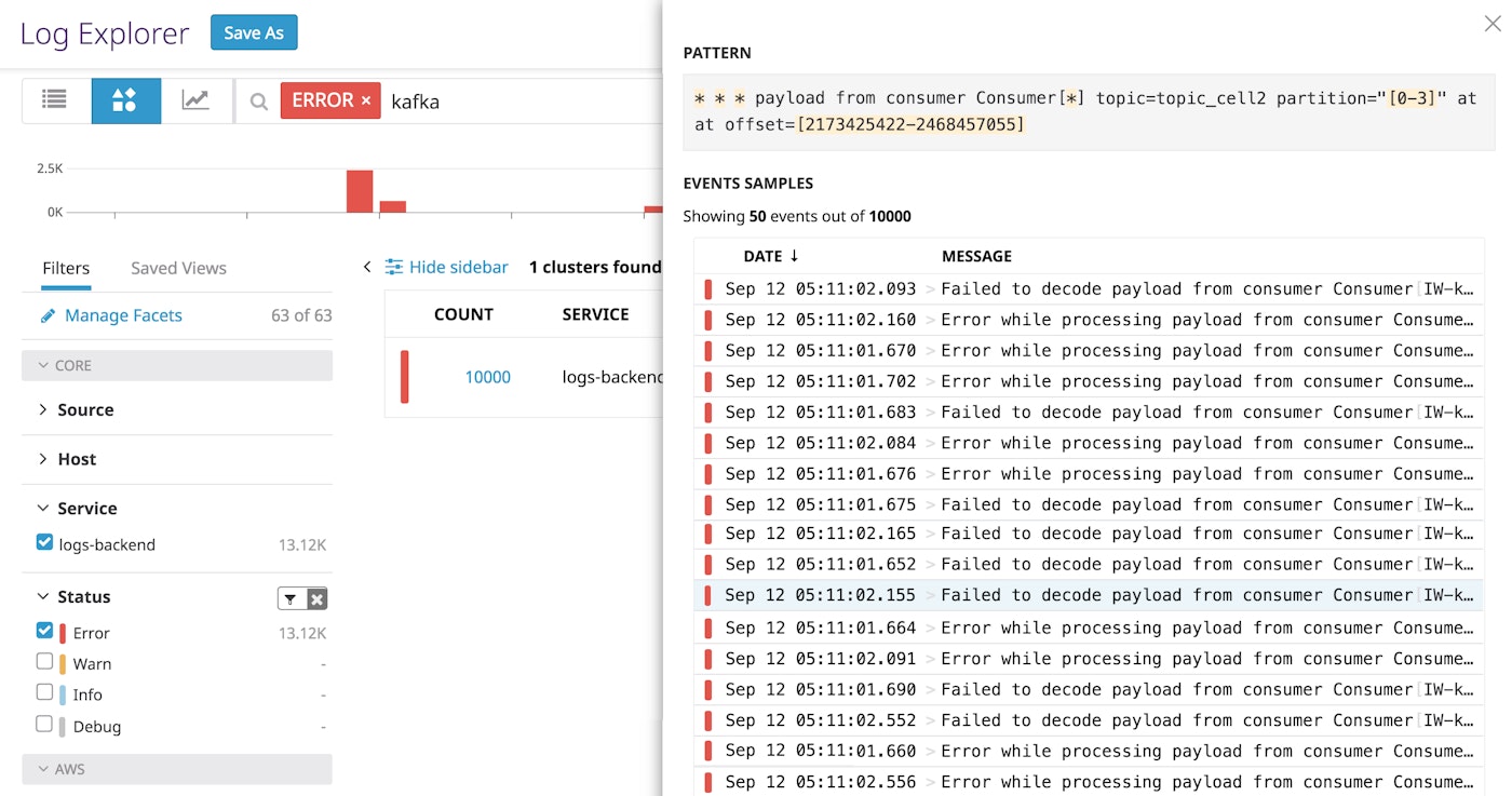 datadog log patterns show that error logs are limited to a single topic datadog log patterns show that error logs are limited to a single topic