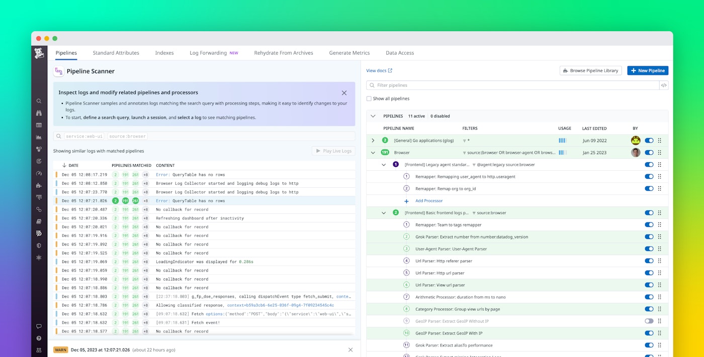 Investigate your log processing with the Datadog Log Pipeline Scanner Investigate your log processing with the Datadog Log Pipeline Scanner