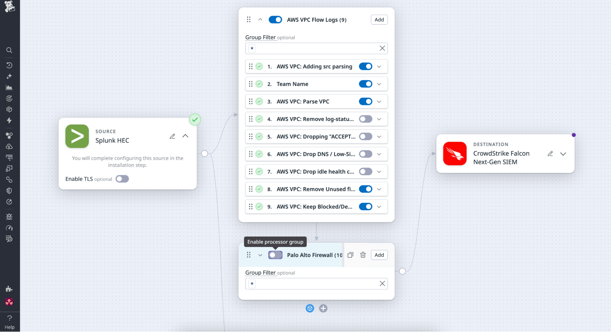 A screenshot adjusting filters or enable or disable rules to capture or drop fields based on internal policies. A screenshot adjusting filters or enable or disable rules to capture or drop fields based on internal policies.