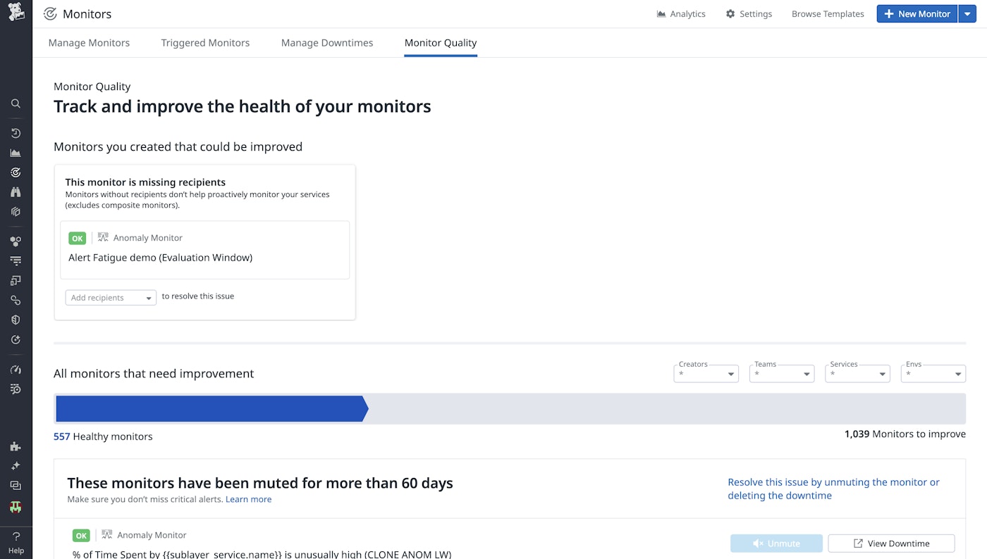 Aggregate the quality of your monitors in one view. Aggregate the quality of your monitors in one view.