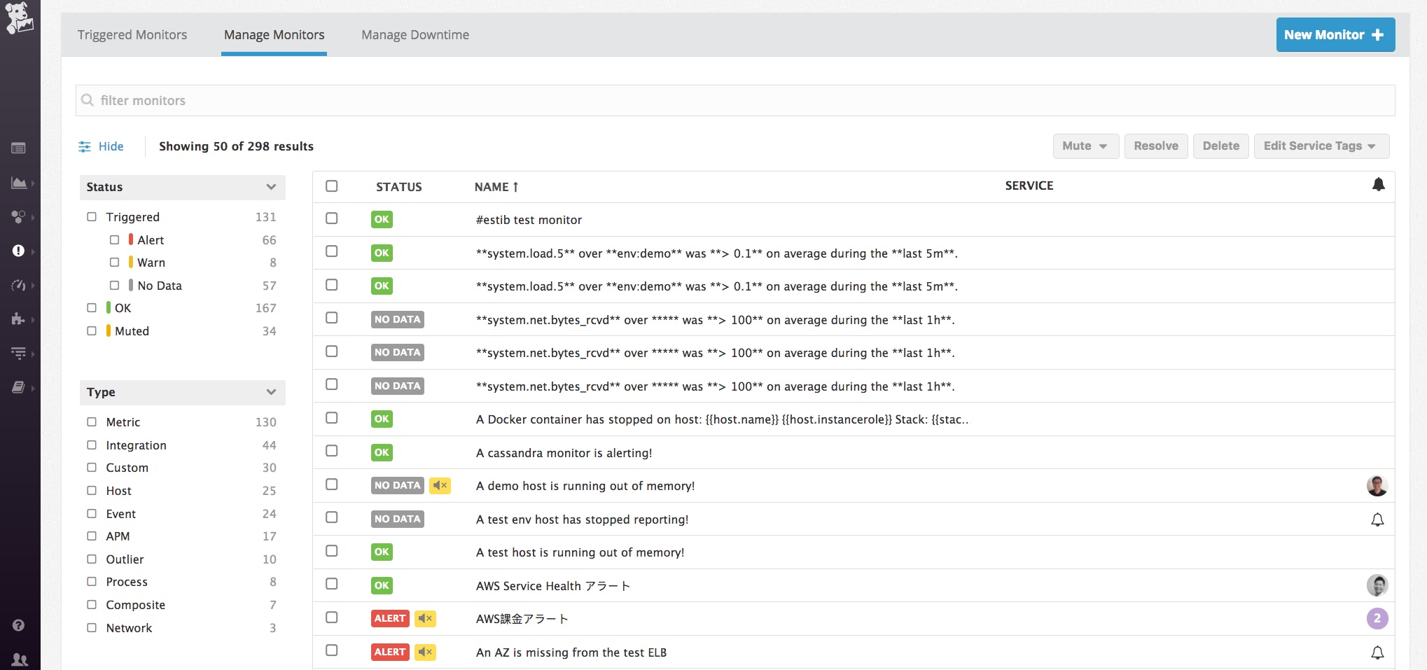 Manage monitors UI in Datadog Manage monitors UI in Datadog