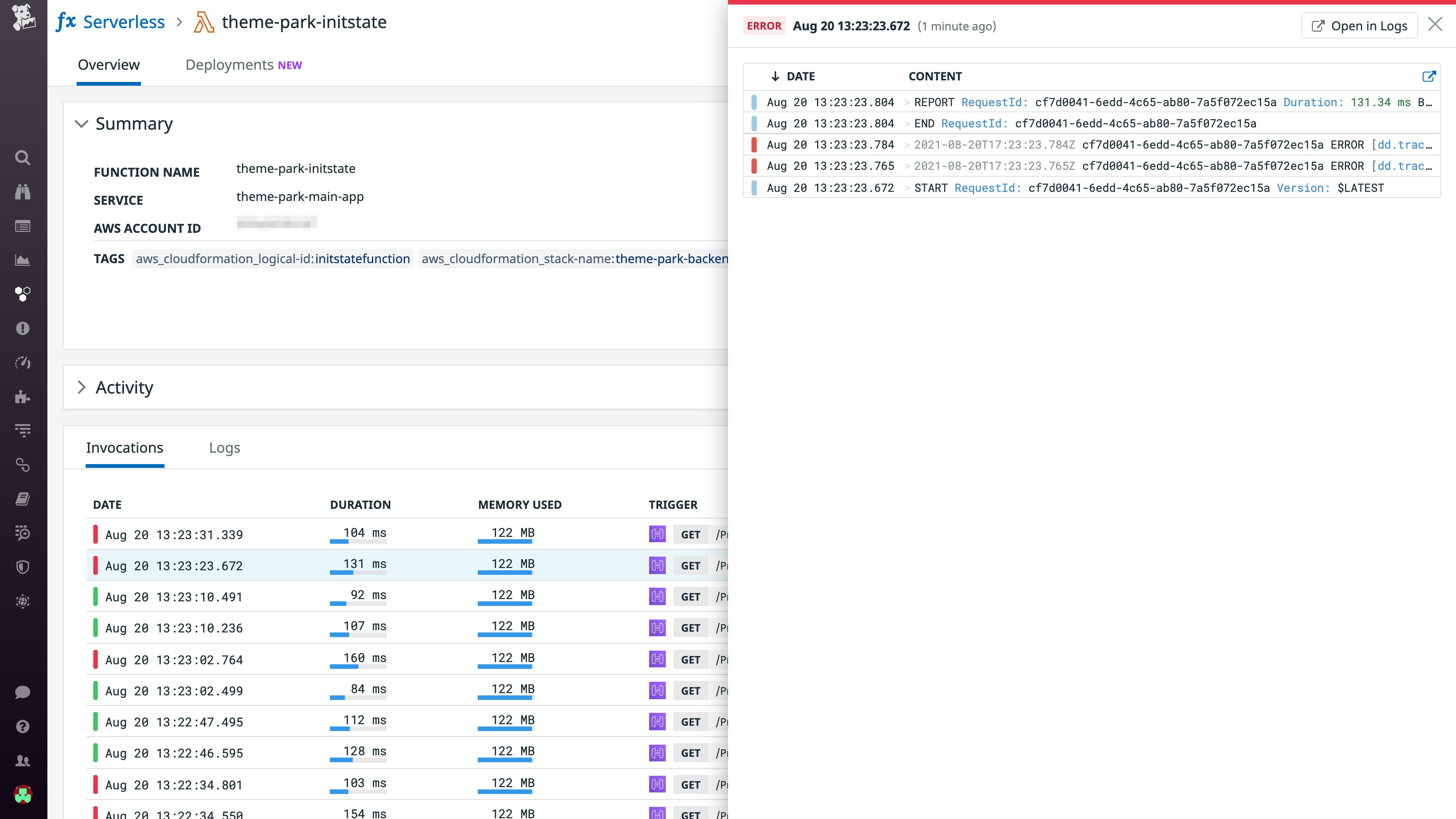 View logs for each function invocation in the Serverless view View logs for each function invocation in the Serverless view