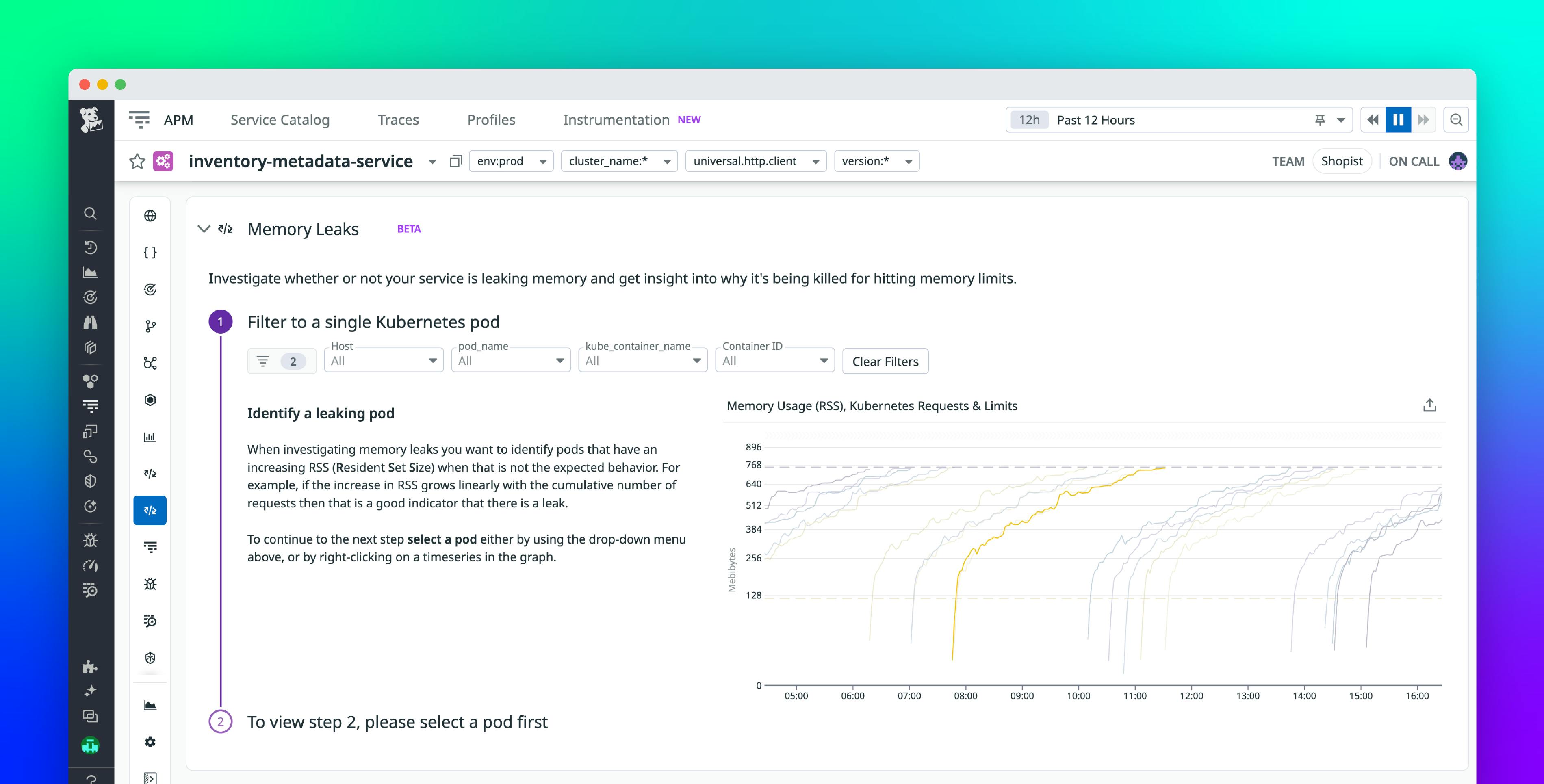 Investigate memory leaks and OOMs with Datadog's guided workflow