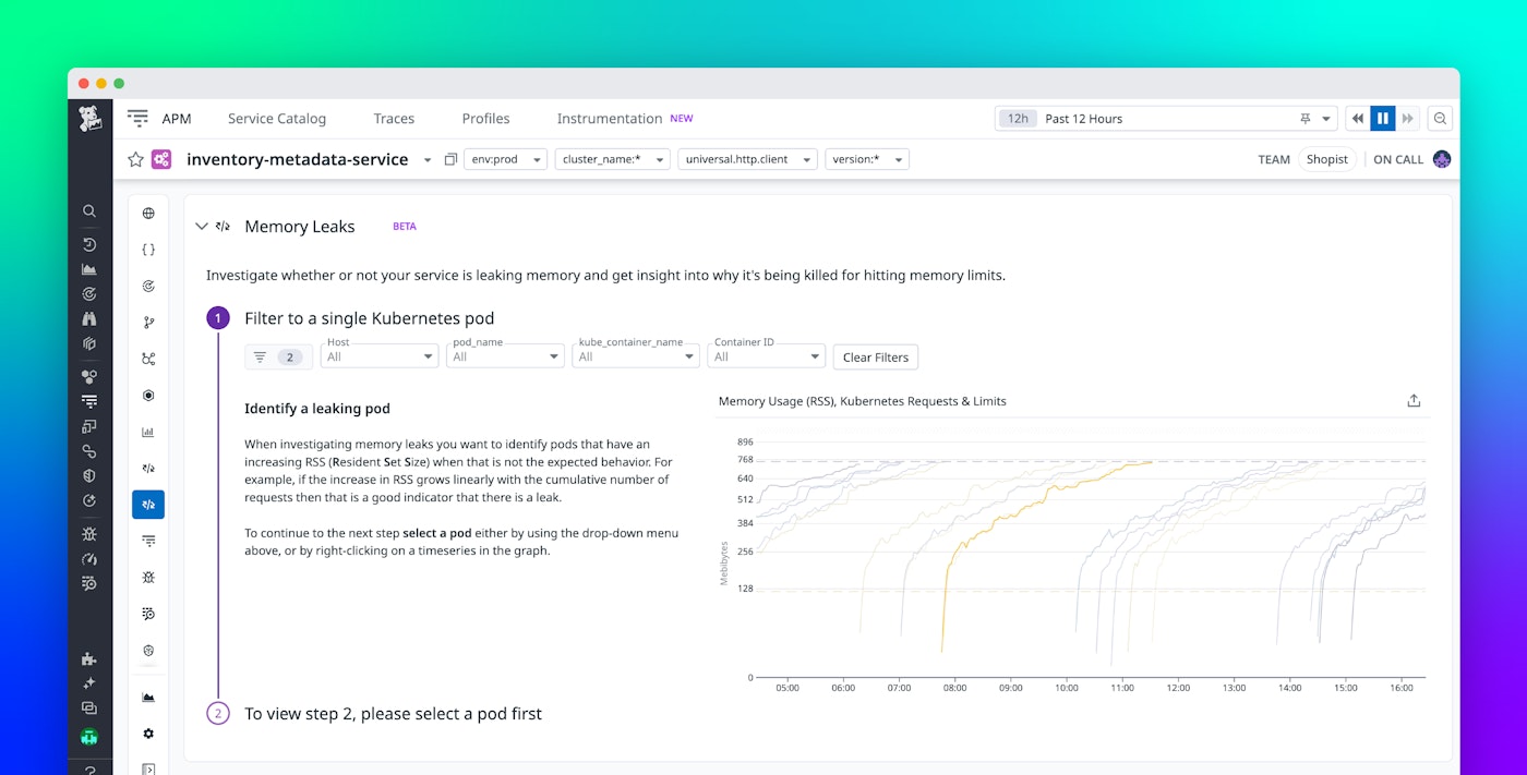 Investigate memory leaks and OOMs with Datadog's guided workflow Investigate memory leaks and OOMs with Datadog's guided workflow
